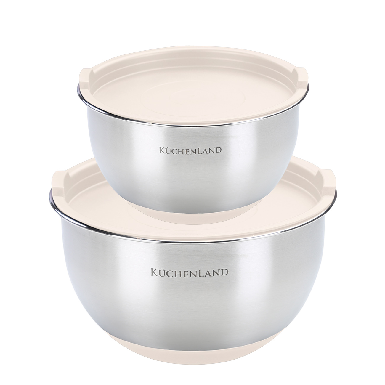 Bowl, 2/3 l, 2 pcs, with lid, anti-slip bottom, steel / plastic, beige, Terra, image-0