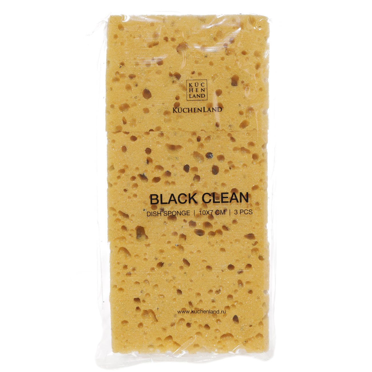 Dish washing sponge, 10x7 cm, 3 pcs, foam rubber / abrasive, black and yellow, Black clean