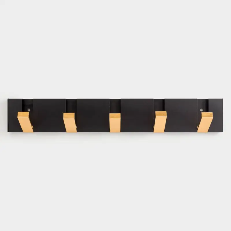 Hook, 43x7 cm, 5 compartments, wall-mounted/hidden, metal, black-gold, Trend