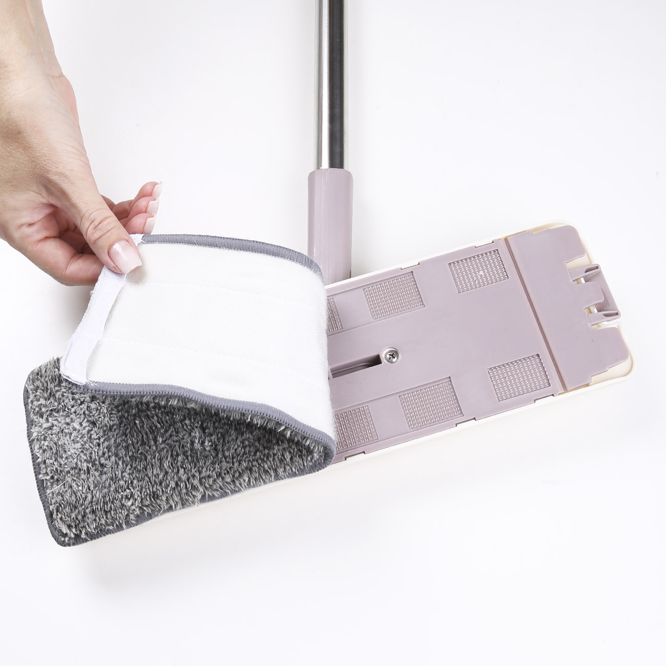 Mop with bucket, with spin and cleaning, rectangular, white-purple, Mop