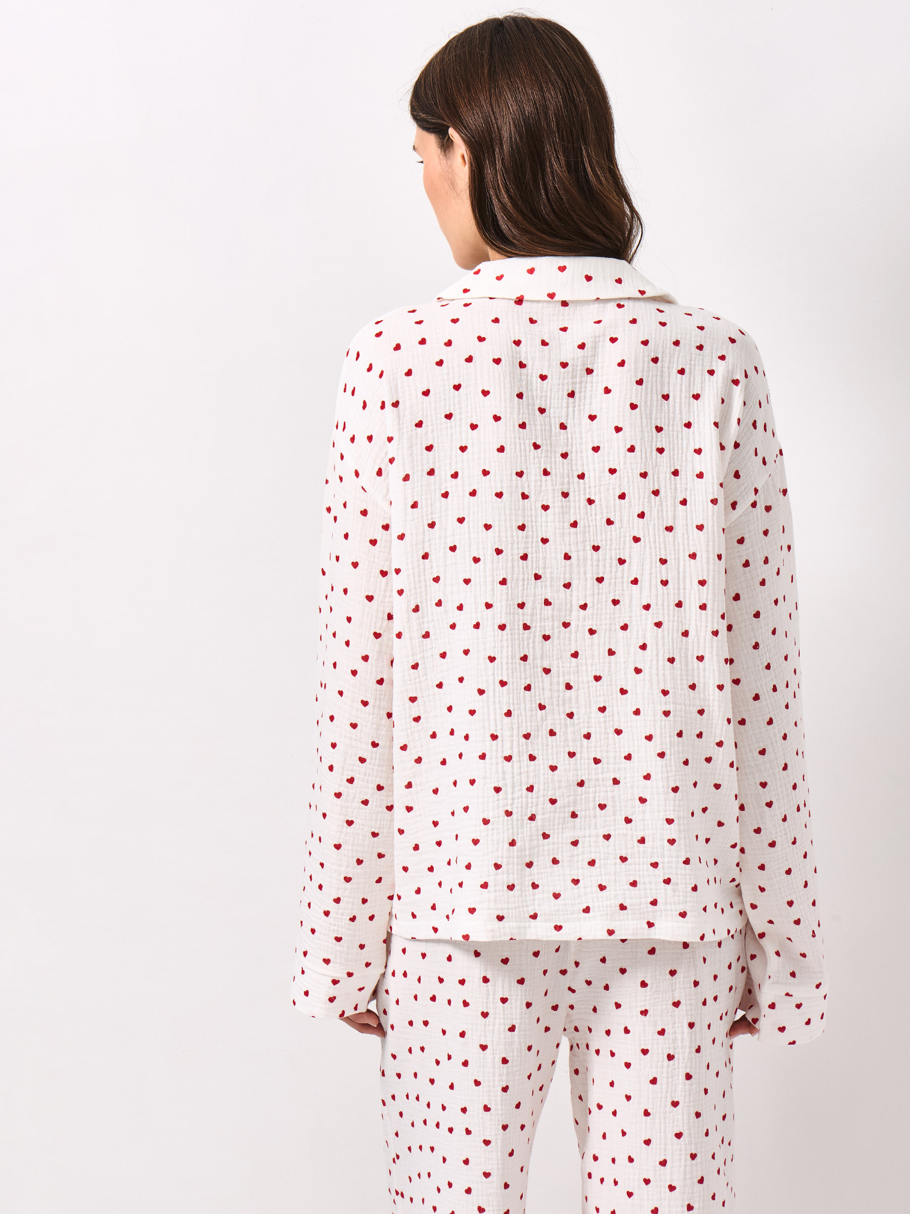 Women's shirt, homewear, size S, with long sleeves, muslin, milky, Flowers, Ateira, image-3