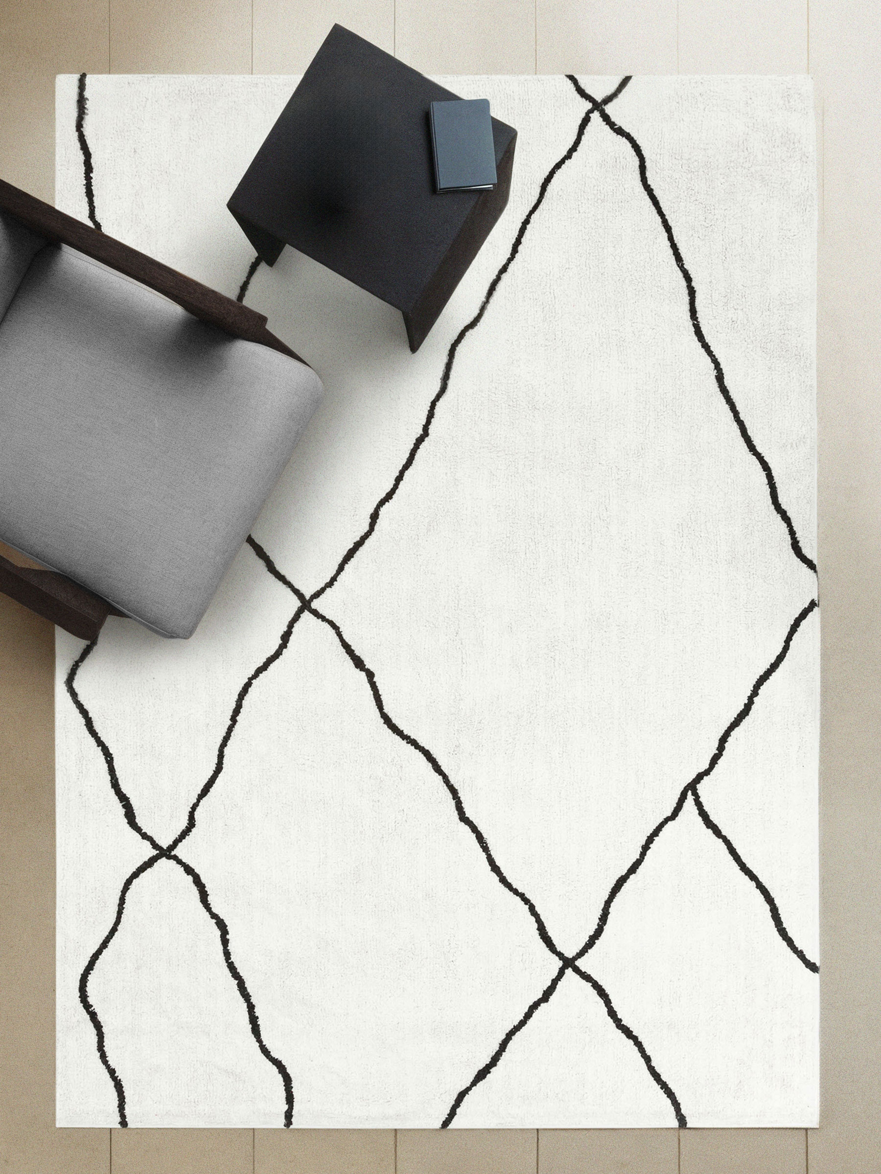 Carpet, 150x210 cm, cotton, milky, Lines, Rhombic, image-6