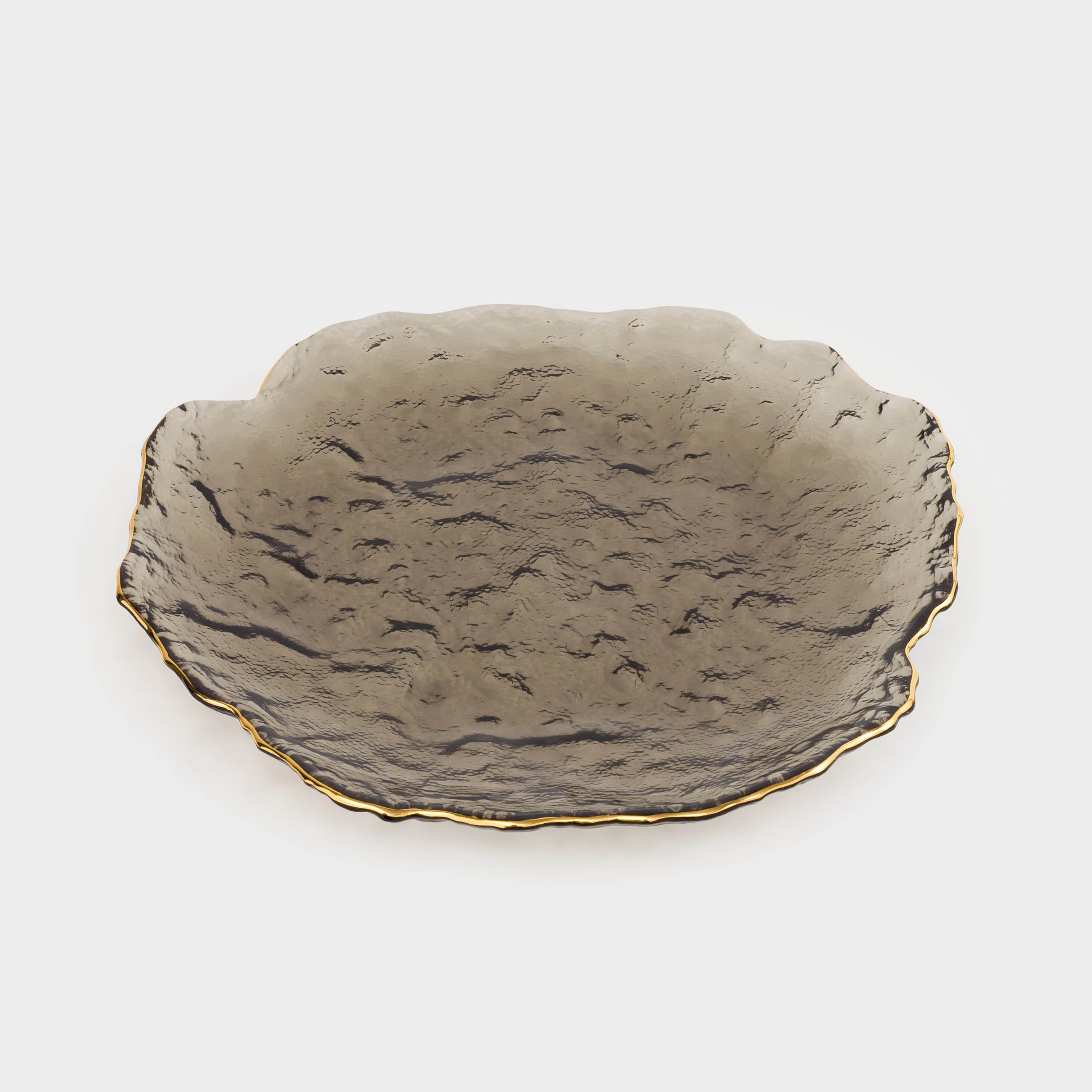 Dish, 26 cm, glass, gray, with golden edging, Nautilus color