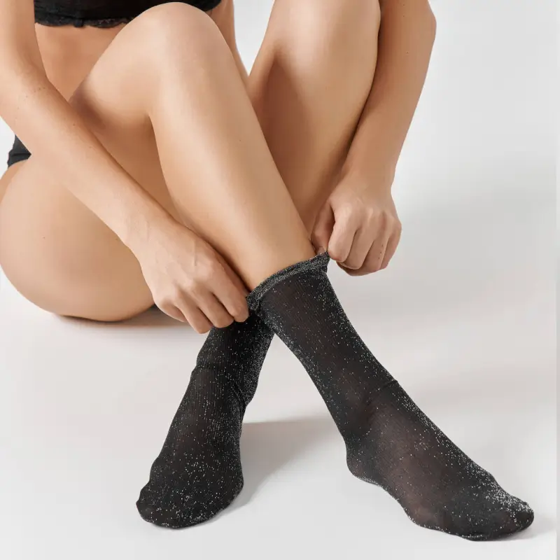 Women's socks, size 36-38, with lurex, nylon / polyester, black, Glint