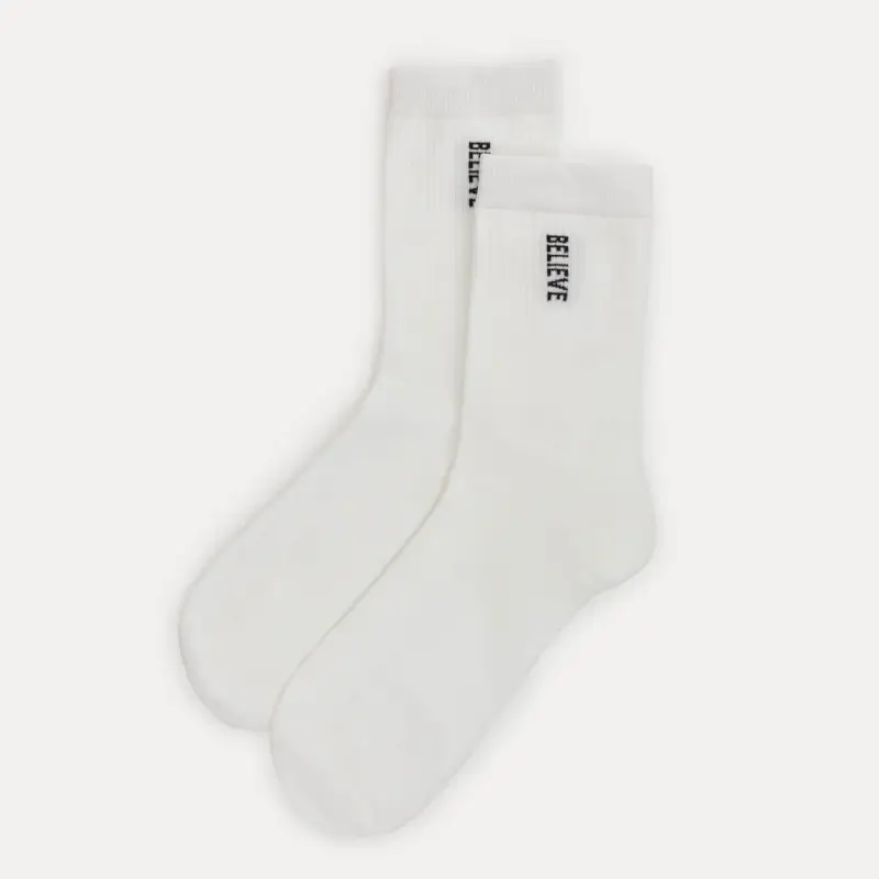 Women's socks, size 36-38, cotton / polyester, white, Believe, Rubchik font