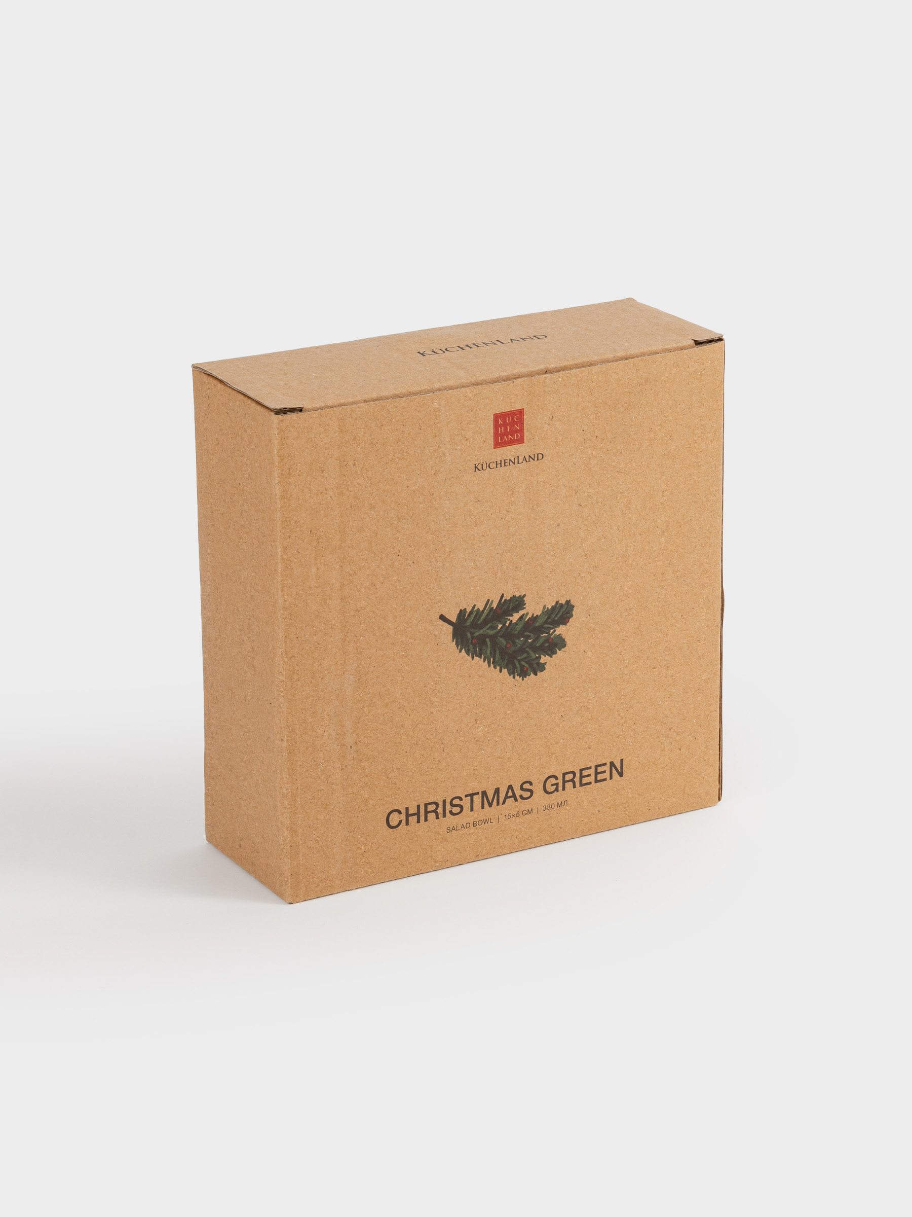 Salad bowl, 15x5 cm, 370 ml, ceramic, Fir branch, Christmas green, image-5