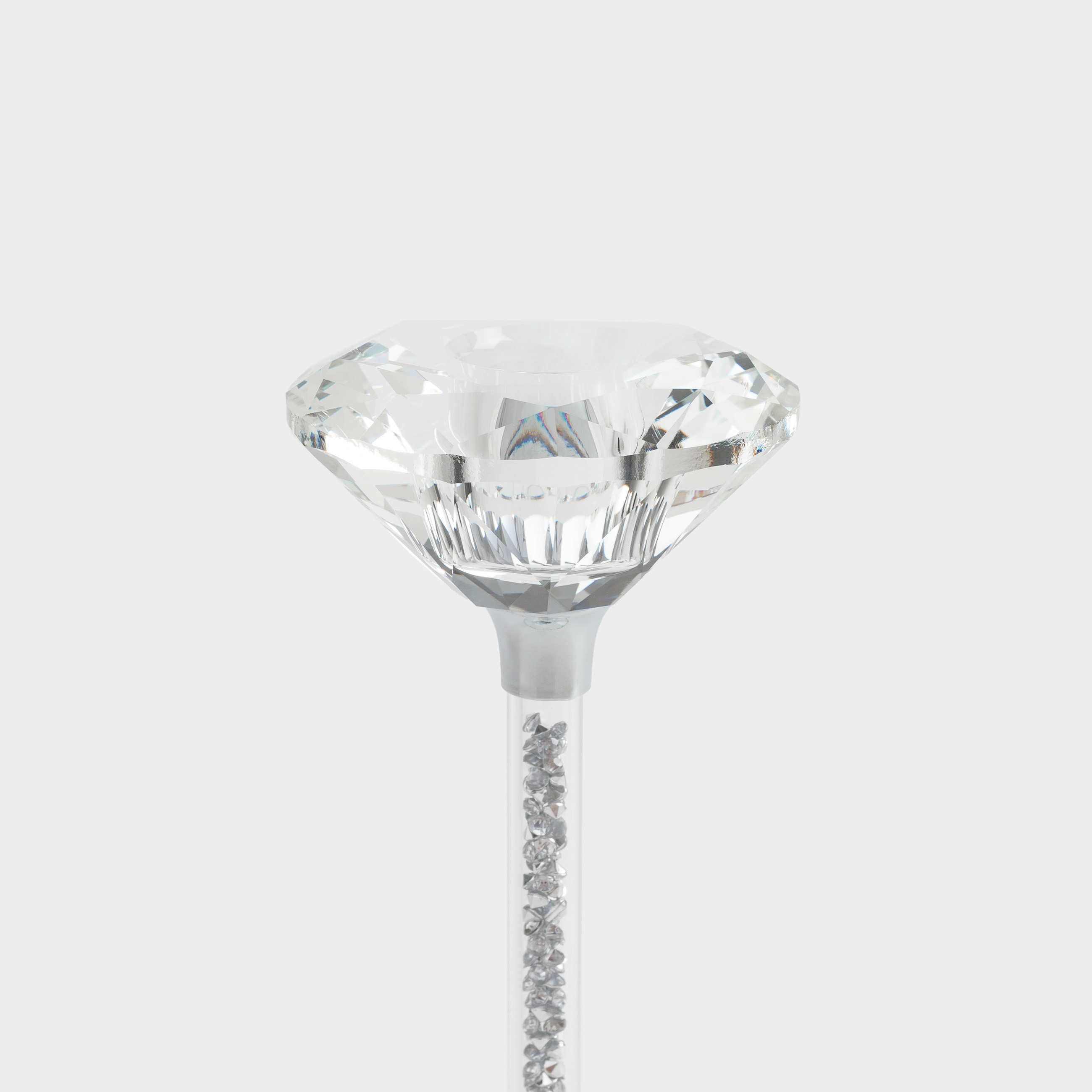 Candlestick, 15 cm, for a thin candle, on a leg, glass / rhinestones, Silver crystals, Diamond