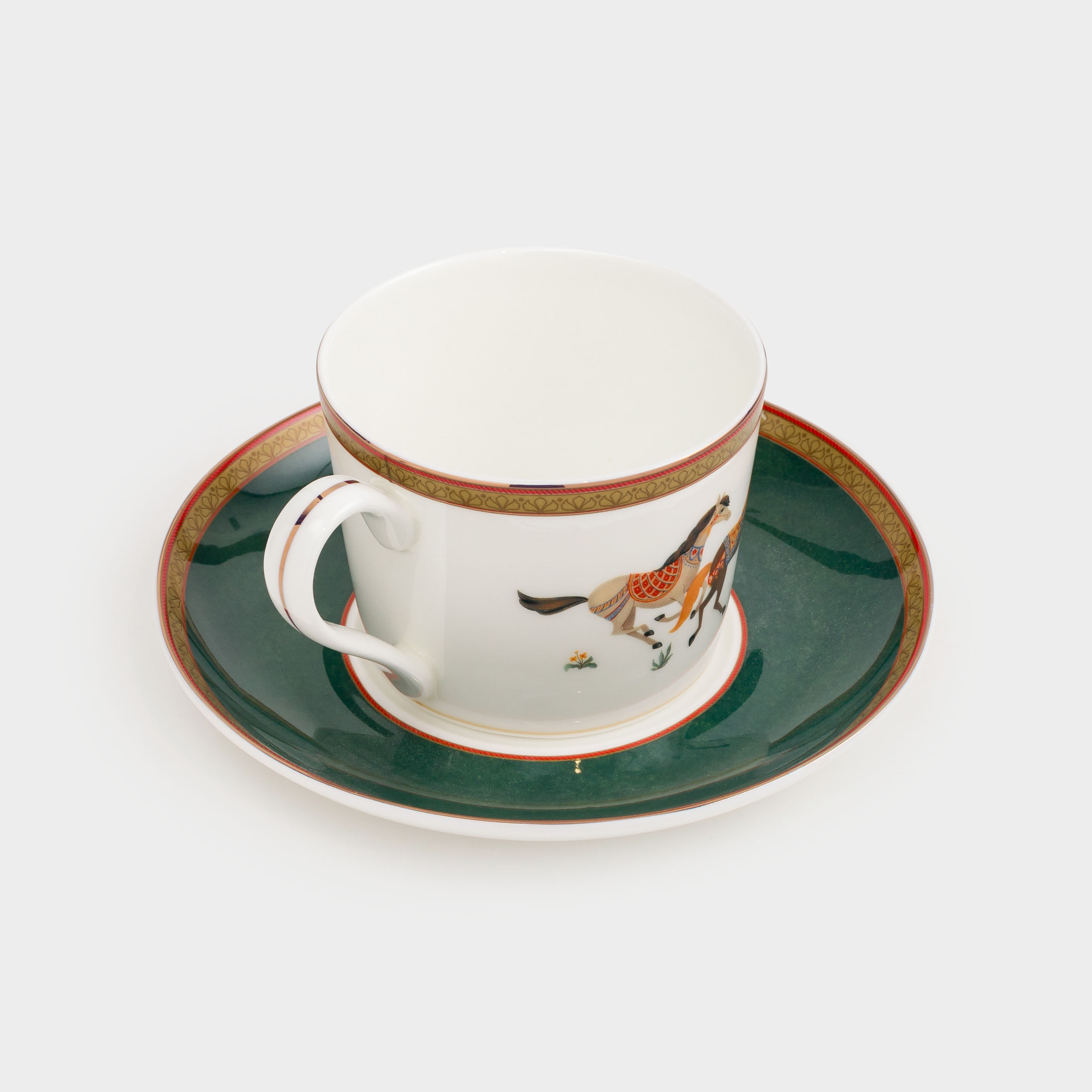 Tea pair, 1 person, 2 items, 260 ml, porcelain F, color, with golden edging, Horses, Blue wind, image-1