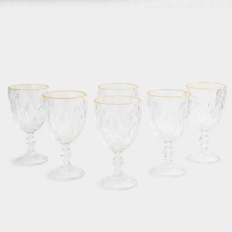 Wine glass, 300 ml, 6 pcs, glass R, with golden edging, Rhomb gold