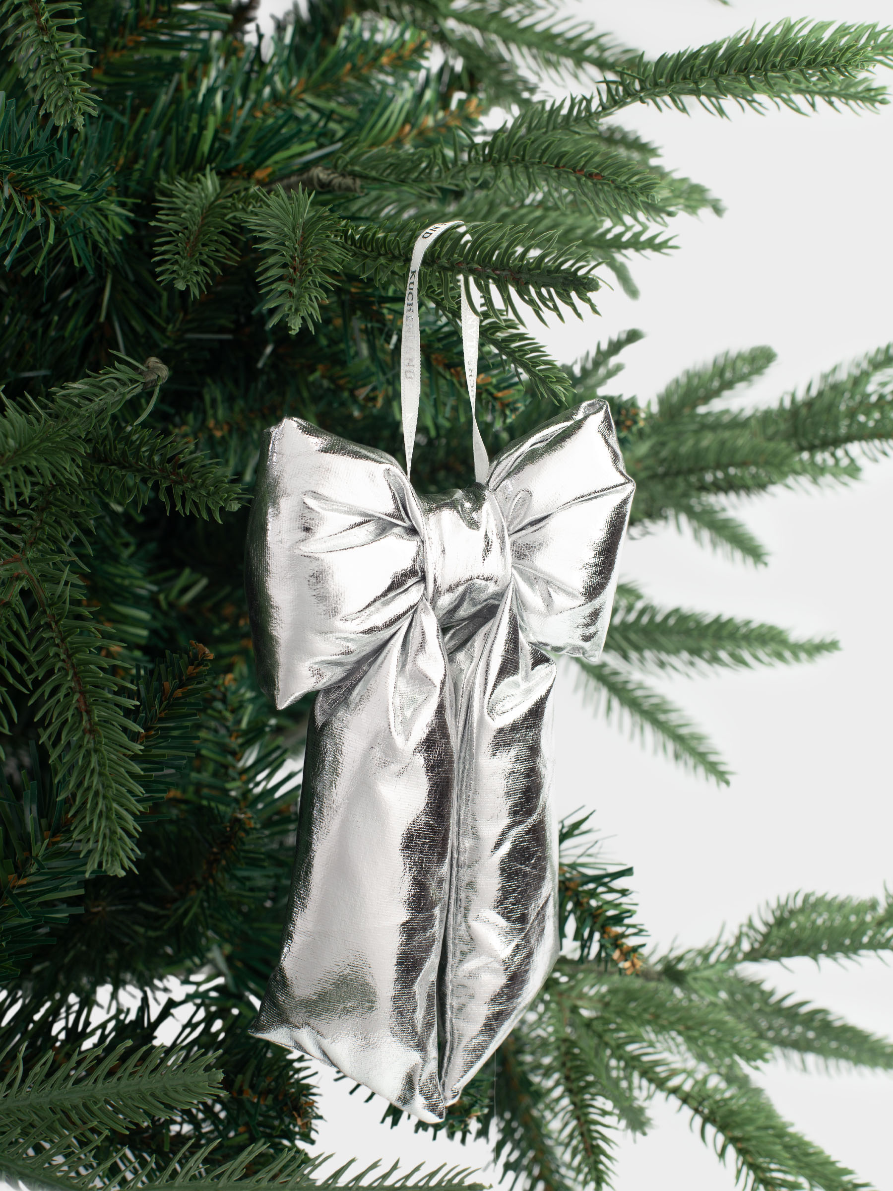 Decorative ornament, 20 cm, polyester, silver, Bow, Vogue bow, image-2