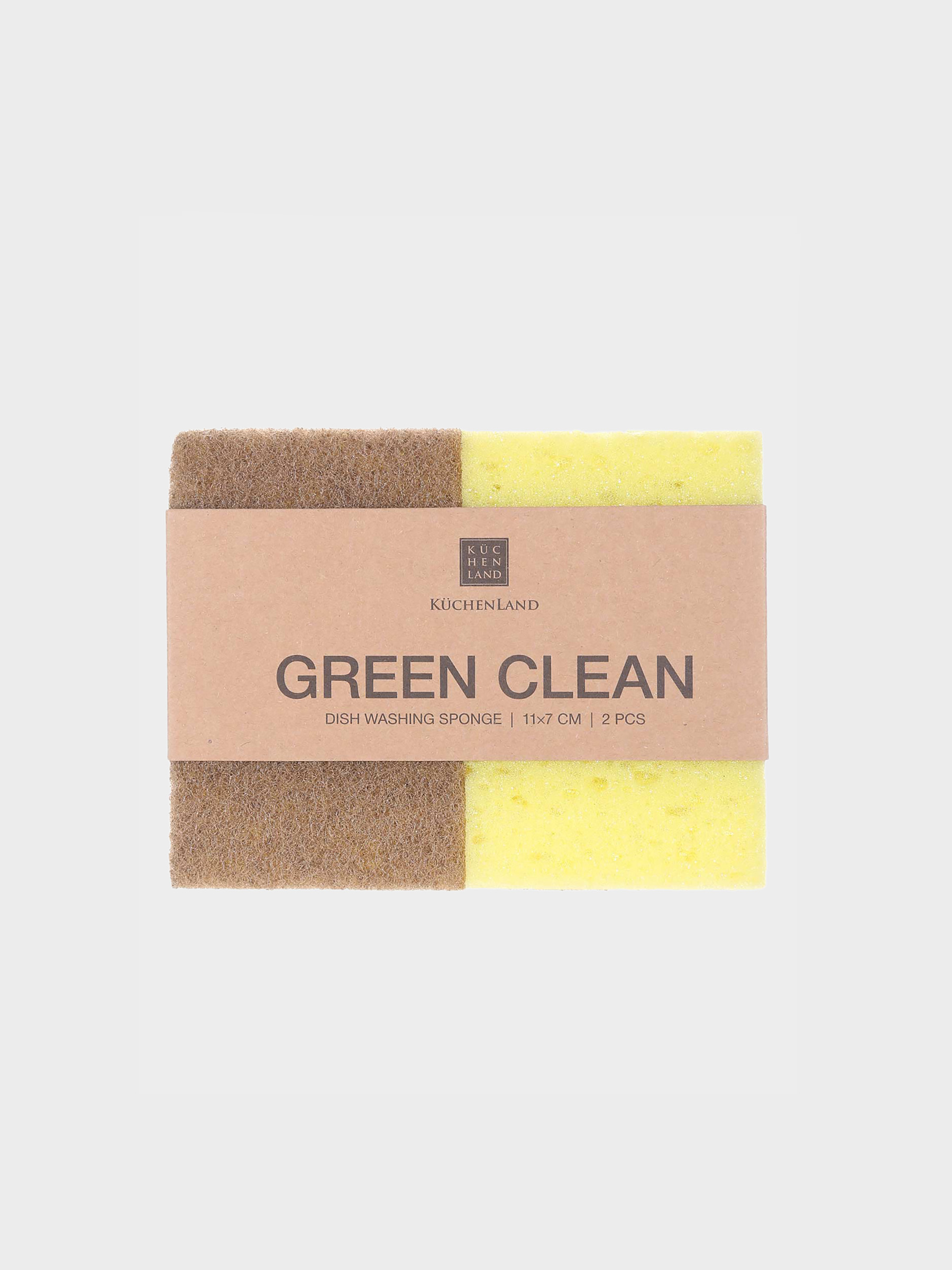 Dish washing sponge, 11x7 cm, 2 pcs, wood fiber/sisal, beige, Green clean, image-3