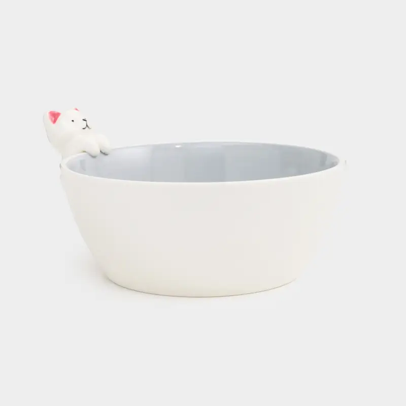 Children's soup plate, 14x6 cm, porcelain P, white-gray, kitten, Friend ,image-0