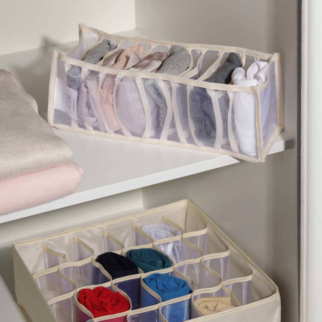 Organizer-divider for drawers, 32x12 cm, 11 otd, textile, beige, Pedant light