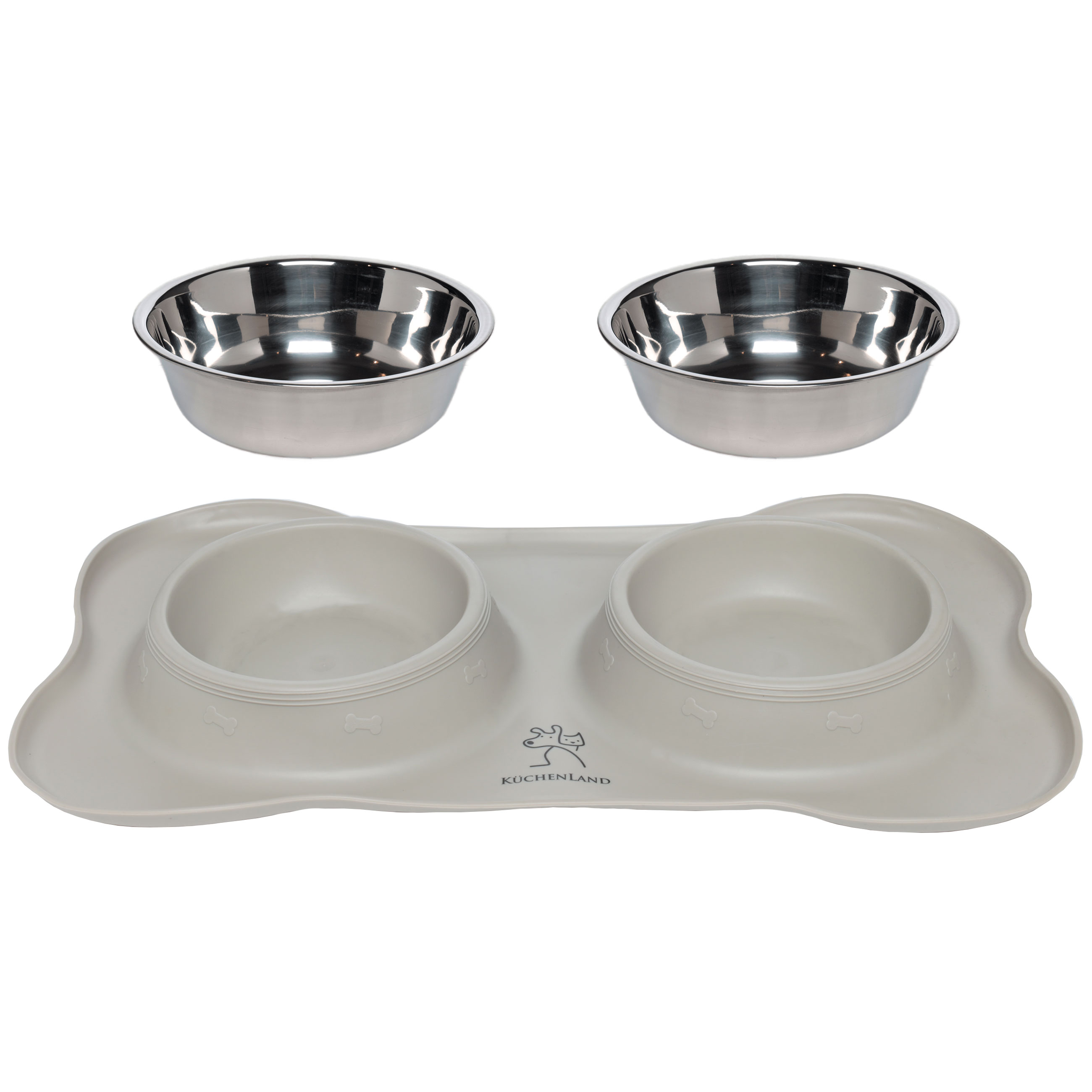 Pet bowl, 46x27 cm, 375 ml, double, on stand, steel / rubber, grey, Favorite pet, image-1