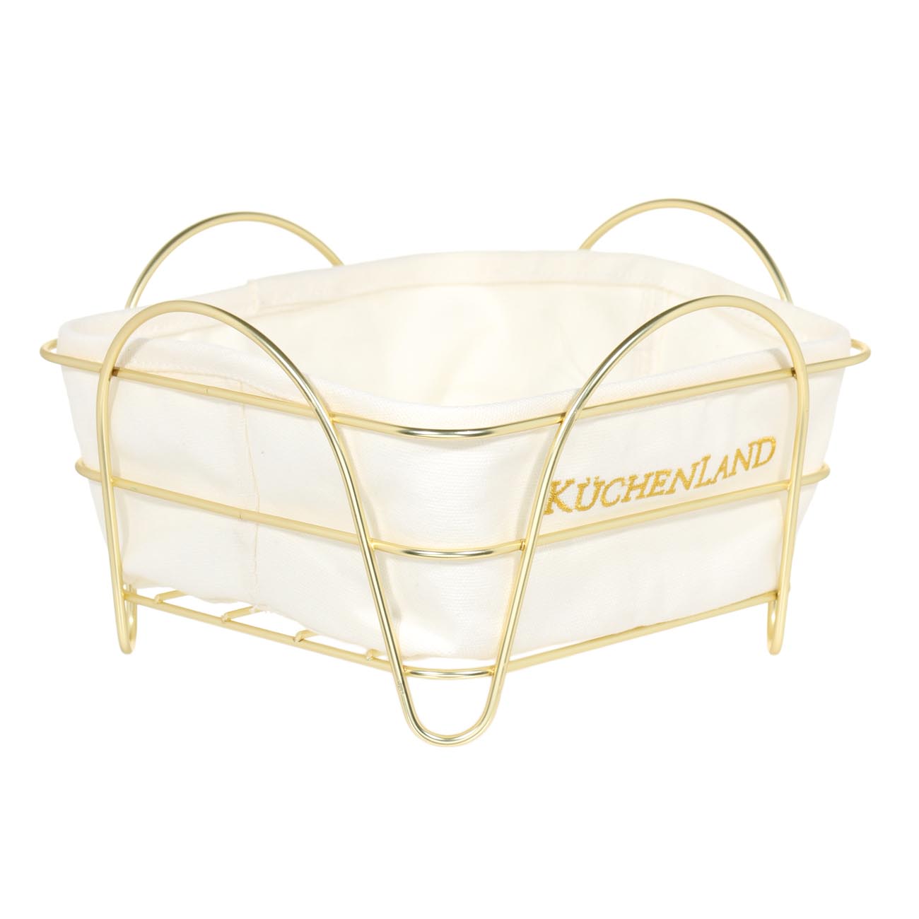 Bread basket, 21x21 cm, cotton / metal, square, ecru/gold, Twist gold