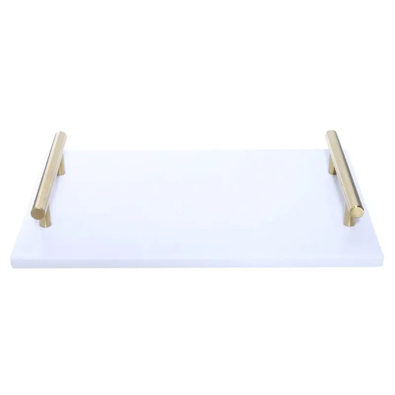 Tray, 30x20 cm, with handles, Marble, rectangular, White/golden, Marble