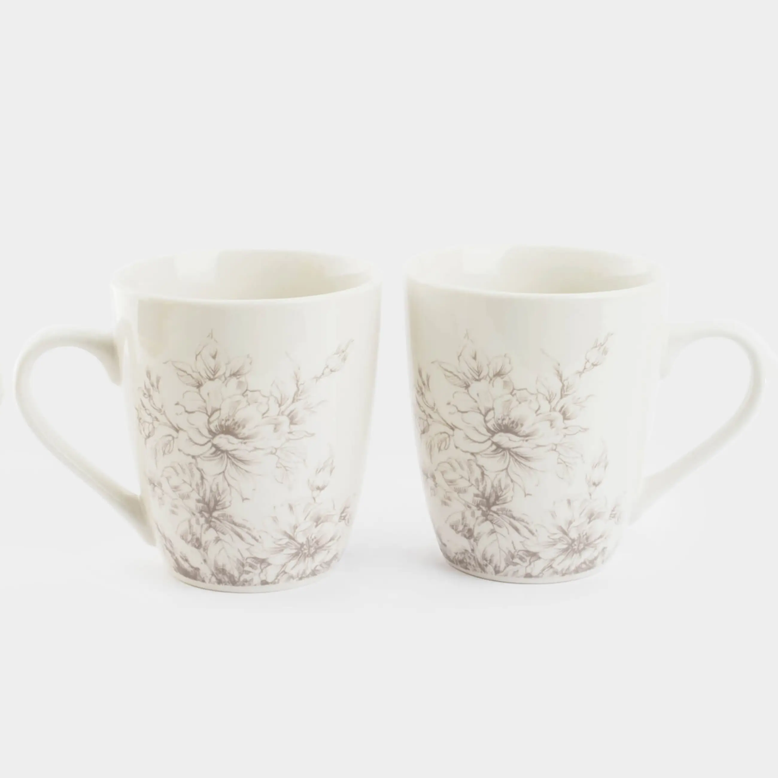 Mug, 350 ml, 2 pcs, porcelain P, white, Beige flowers, Maleo, image-0