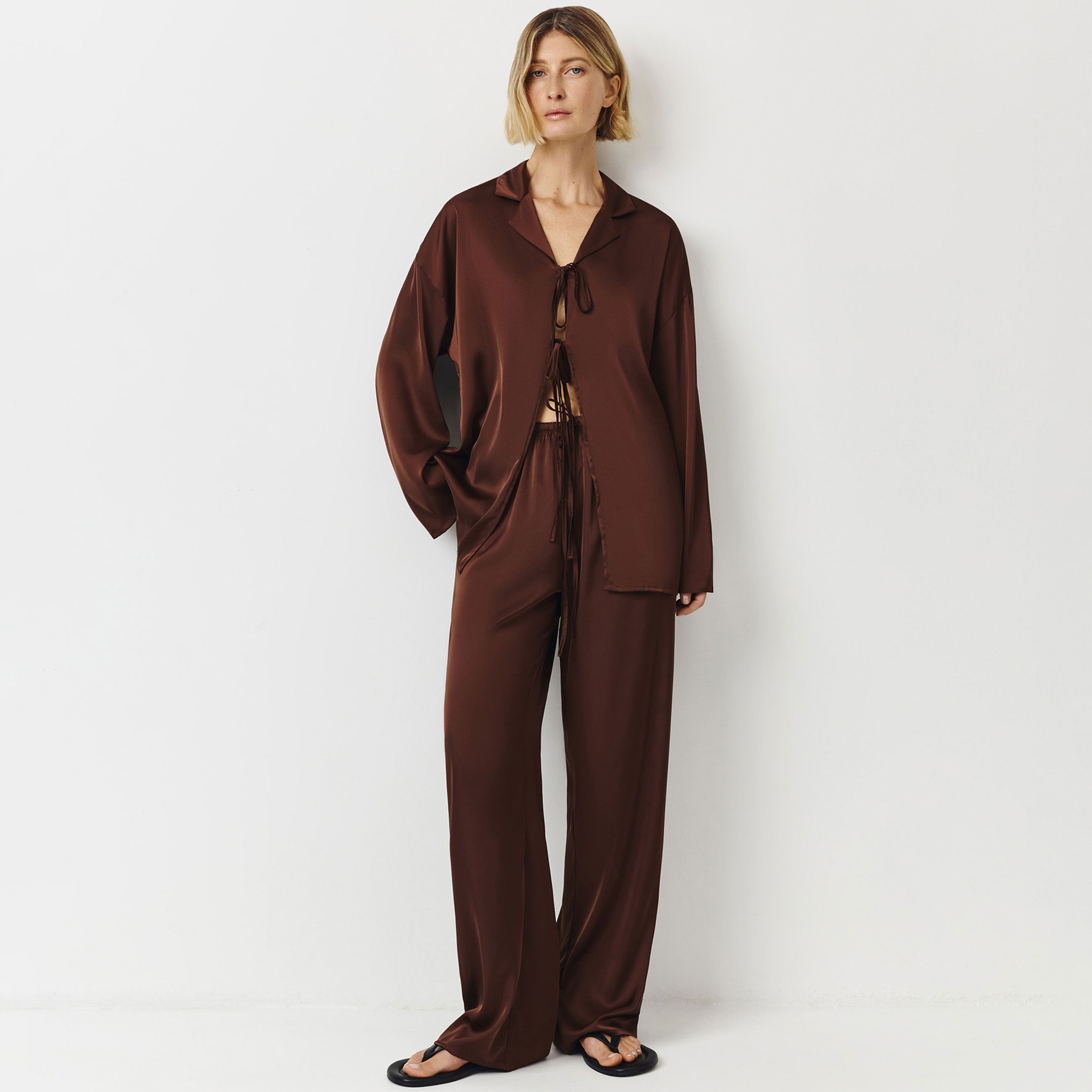 Women's trousers, homewear, size S, polyester, brown, Derin