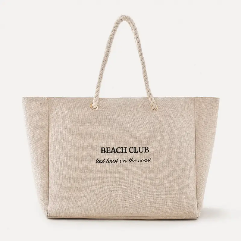 Women's bag, 44x35 cm, polyester, beige, Beach Club, Coast ,image-0