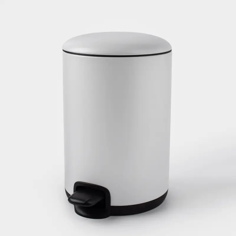 Trash can, 3 l, with pedal, metal, white, Vesta ,image-0