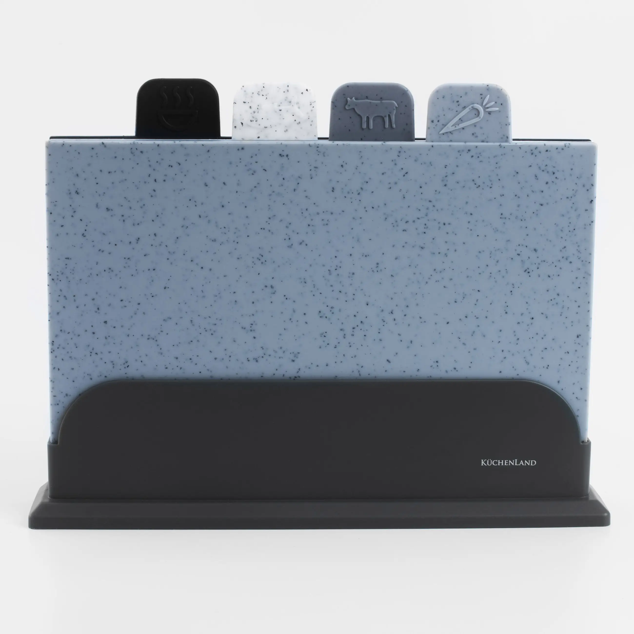 Cutting board, 28x19 cm, 4 pcs, in a stand, plastic, speckled, gray mix, Speck, image-0