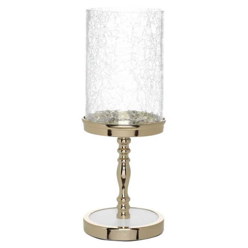 Candlestick, 30 cm, for one candle, on a leg, metal / glass, golden, Craquelure, Fantastic ice ,image-0