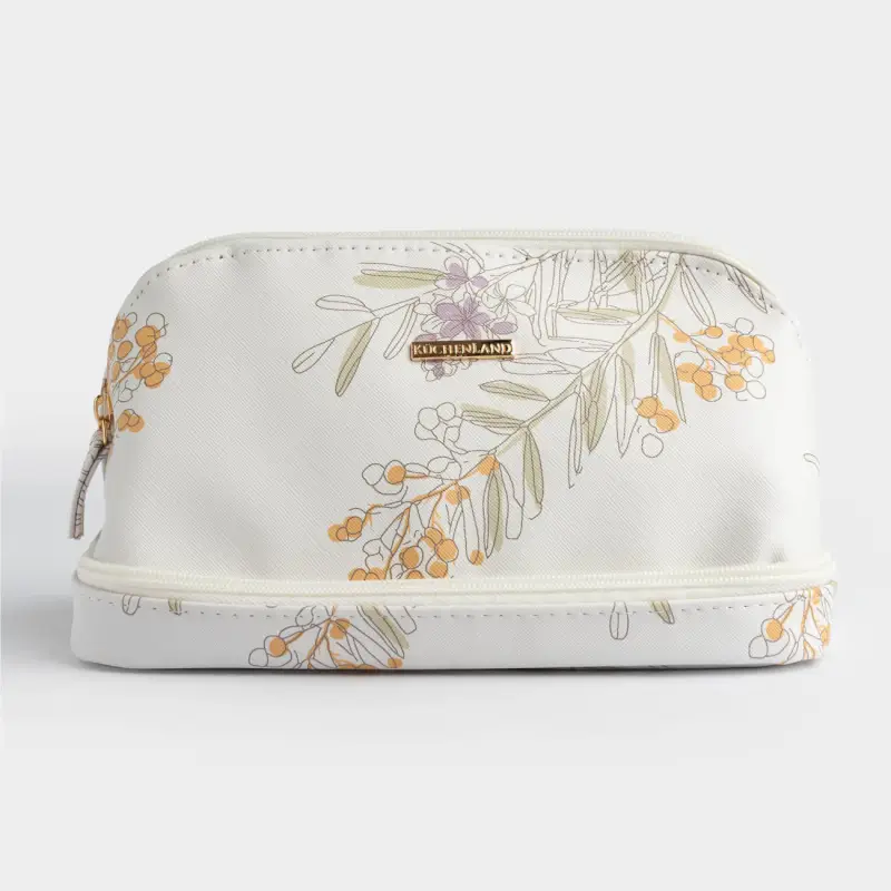 Cosmetic bag, 24x13 cm, with lower compartment, polyurethane, white, Mimosa, Isadora