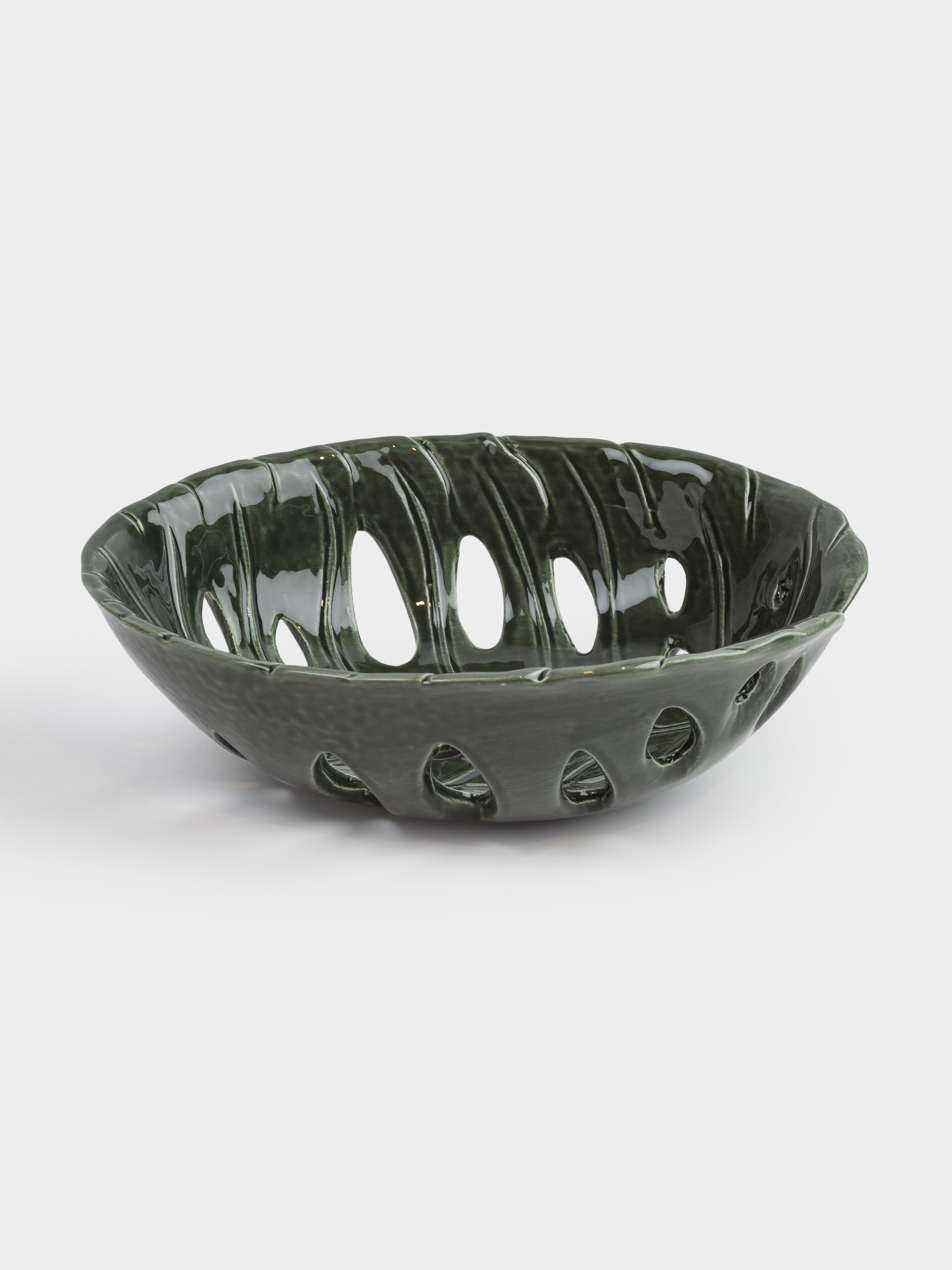 Fruit bowl, 24x18 cm, ceramic, green, Monstera leaf, Tropical, image-1