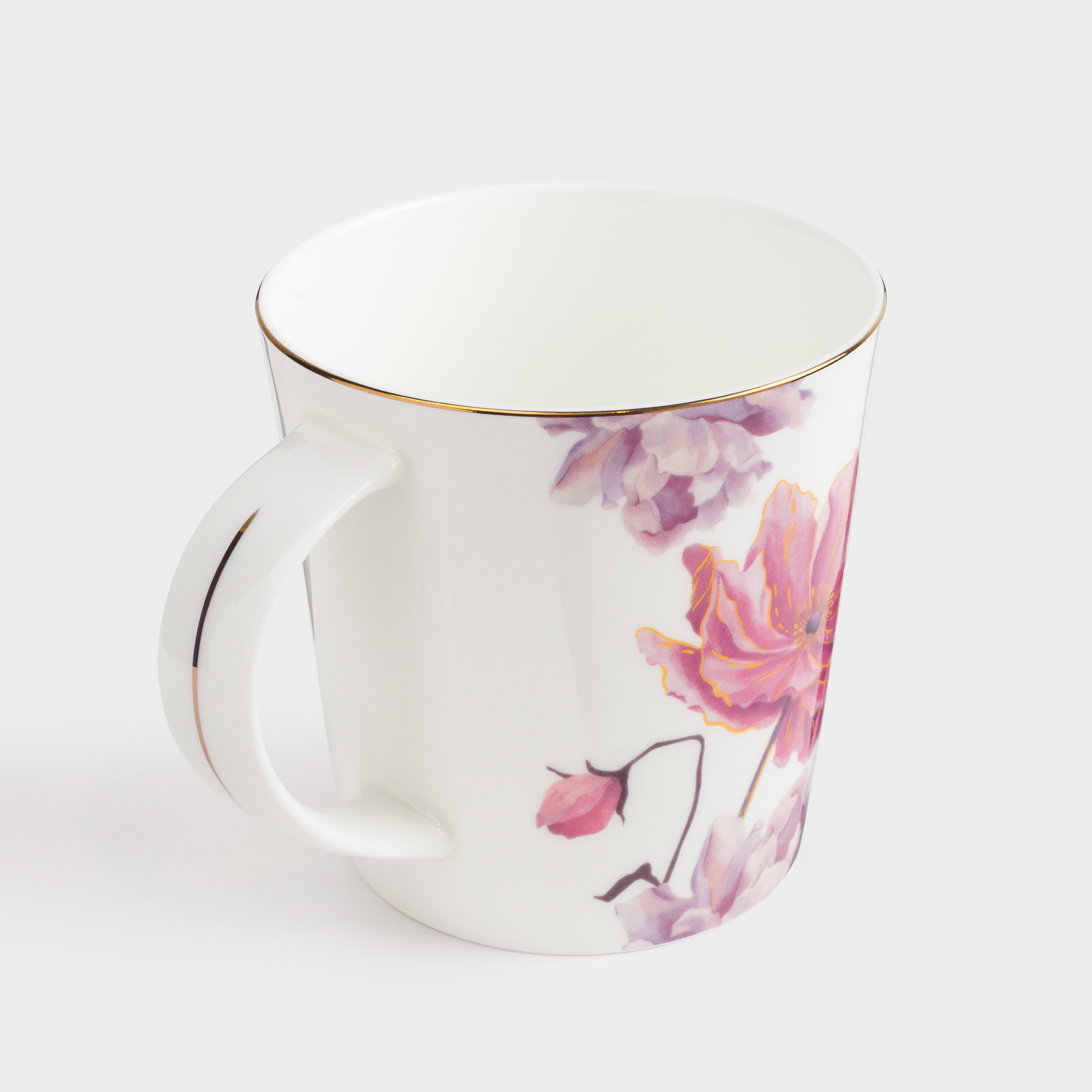 Mug, 450 ml, porcelain F, with golden edging, white, Large flower, Bloome, image-1