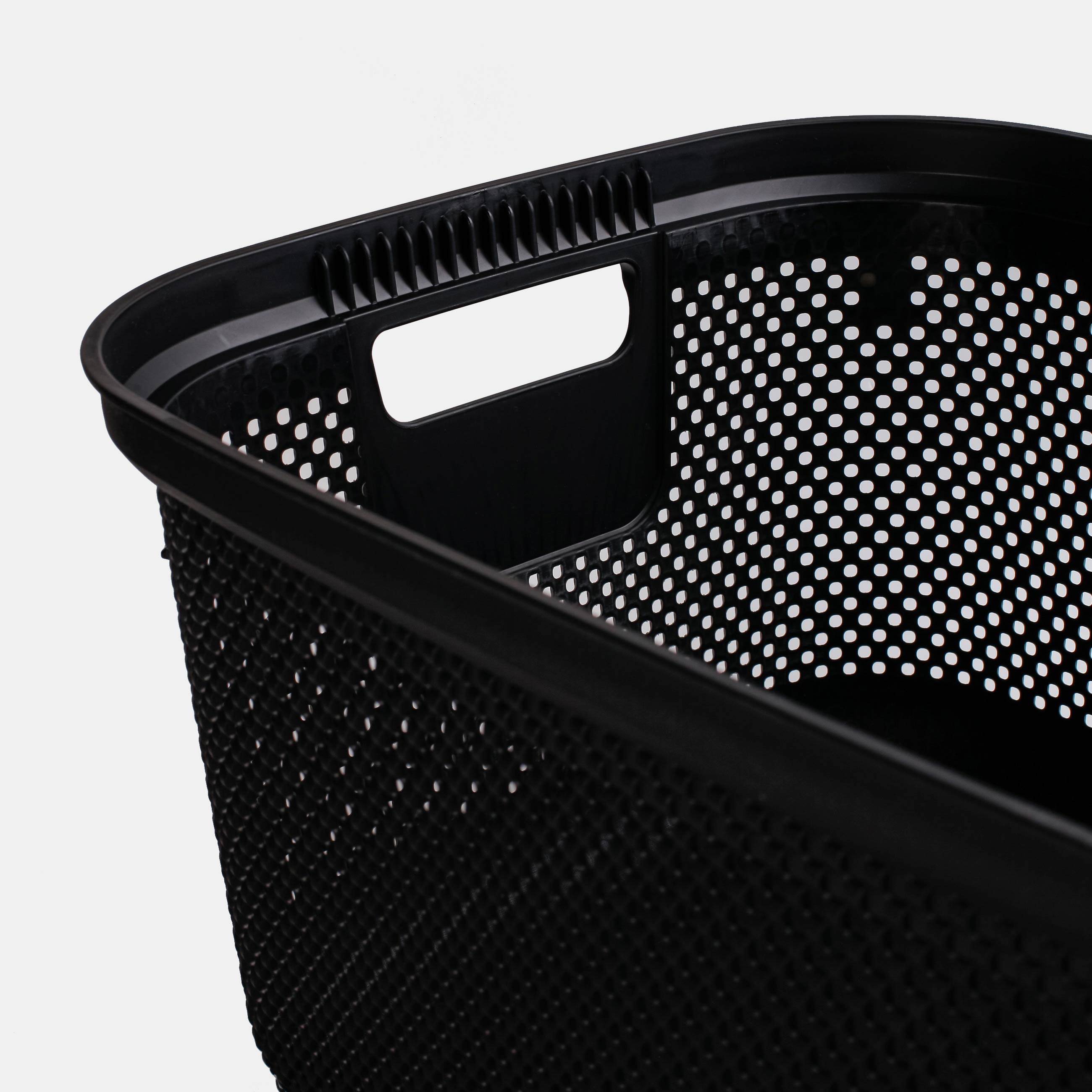 Laundry basket, 52x35x22 cm, with handles, plastic, rectangular, black, Nickel