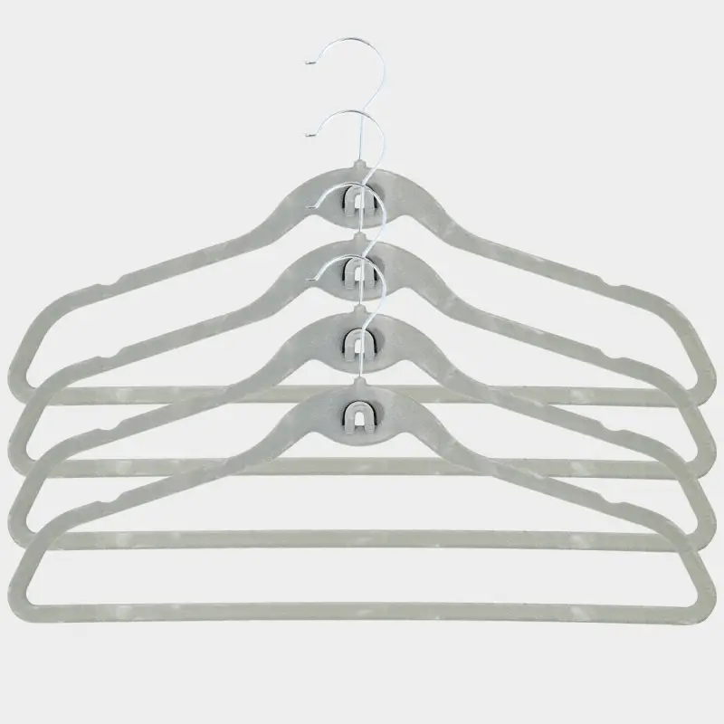 Hanger-hangers, 44 cm, 4 pcs, with a loop for the second hangers, flock, gray, Household