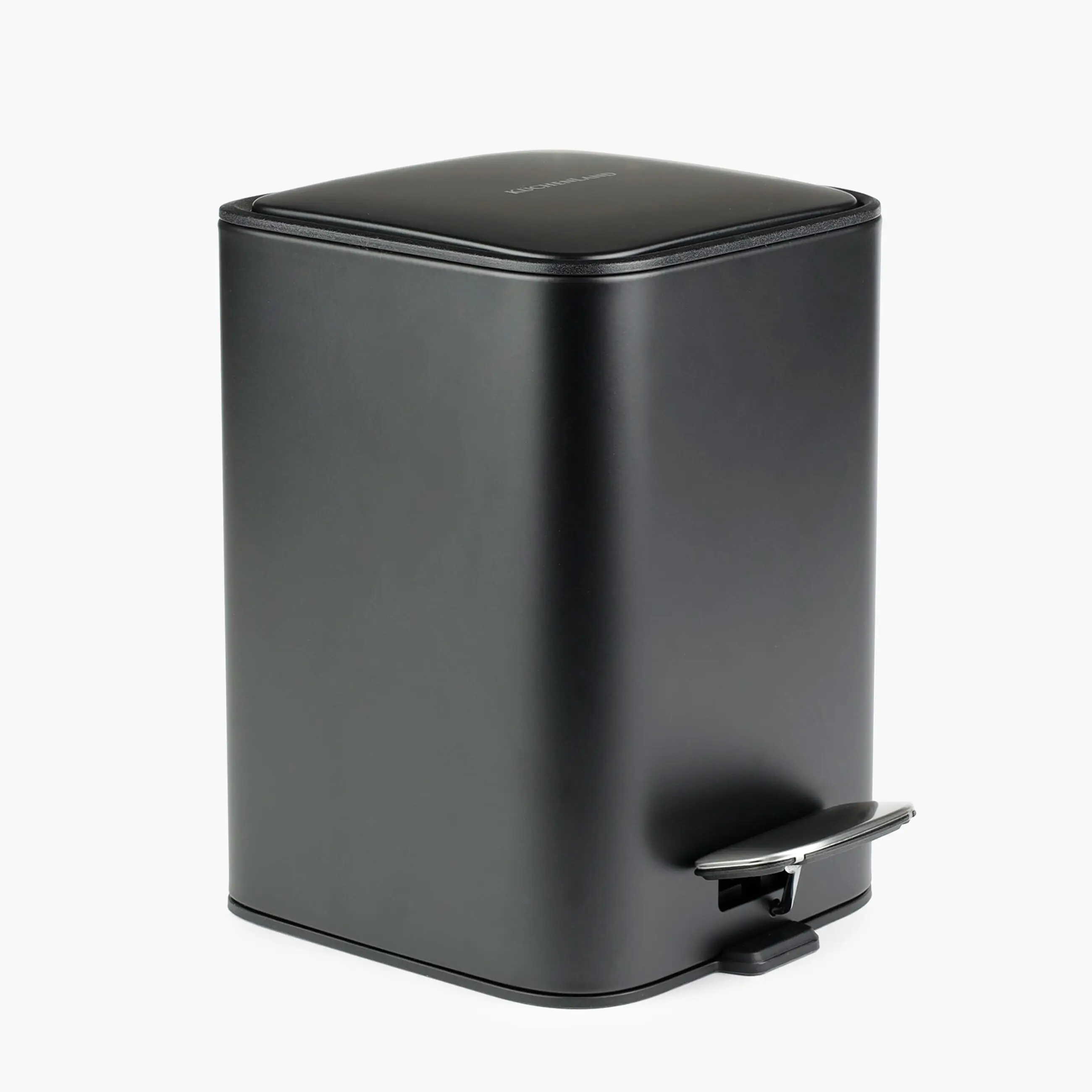 Trash can, 3 l, with pedal, metal, square, black, Total black, image-0
