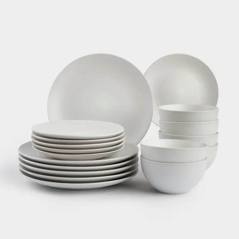 Dining set, 6 pers, 18 pr, ceramic, milk, speckled, Particle ,image-0