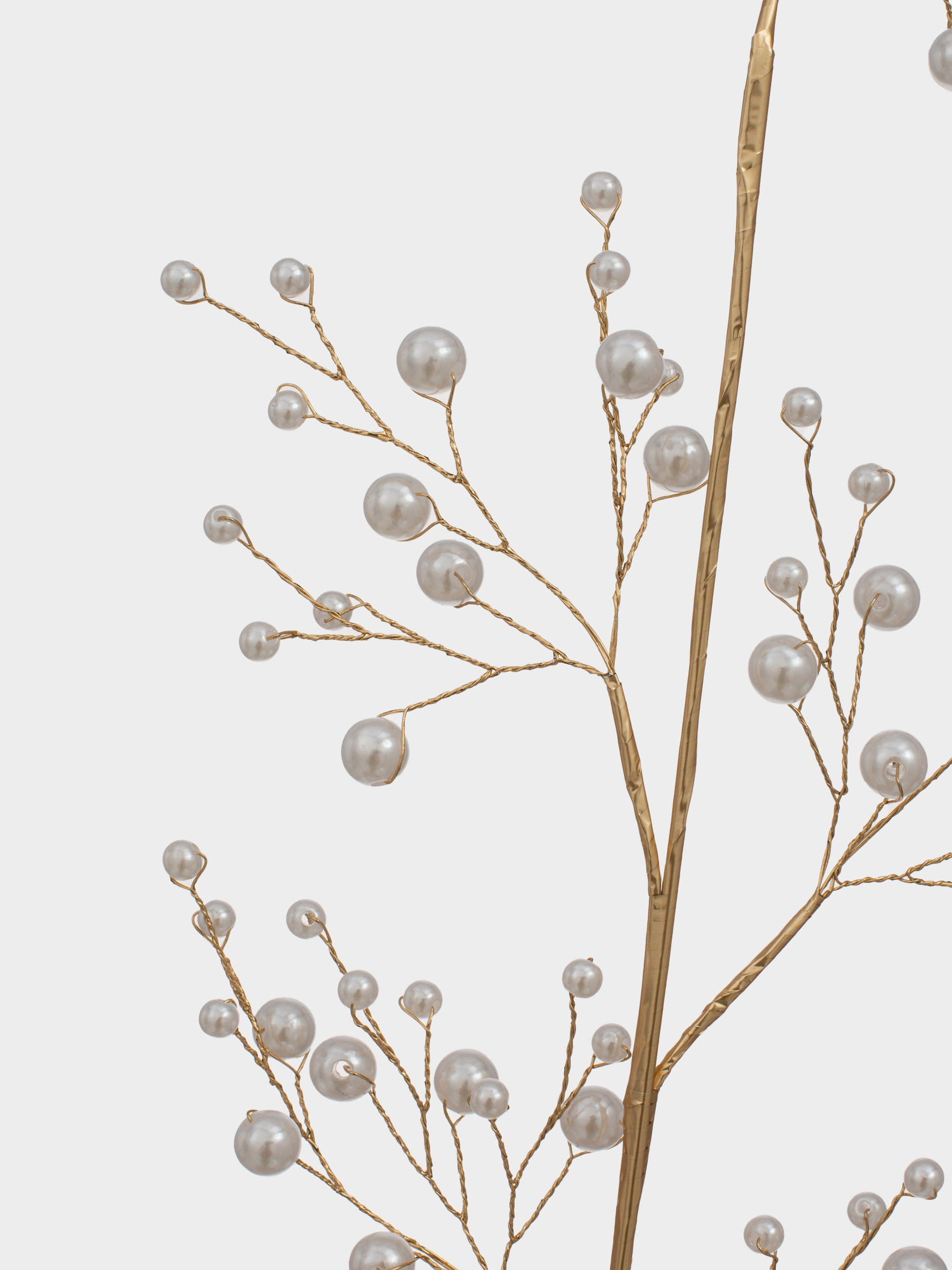 Decorative branch, 23 cm, plastic / metal, champagne, Pearls, Balls decor, image-3