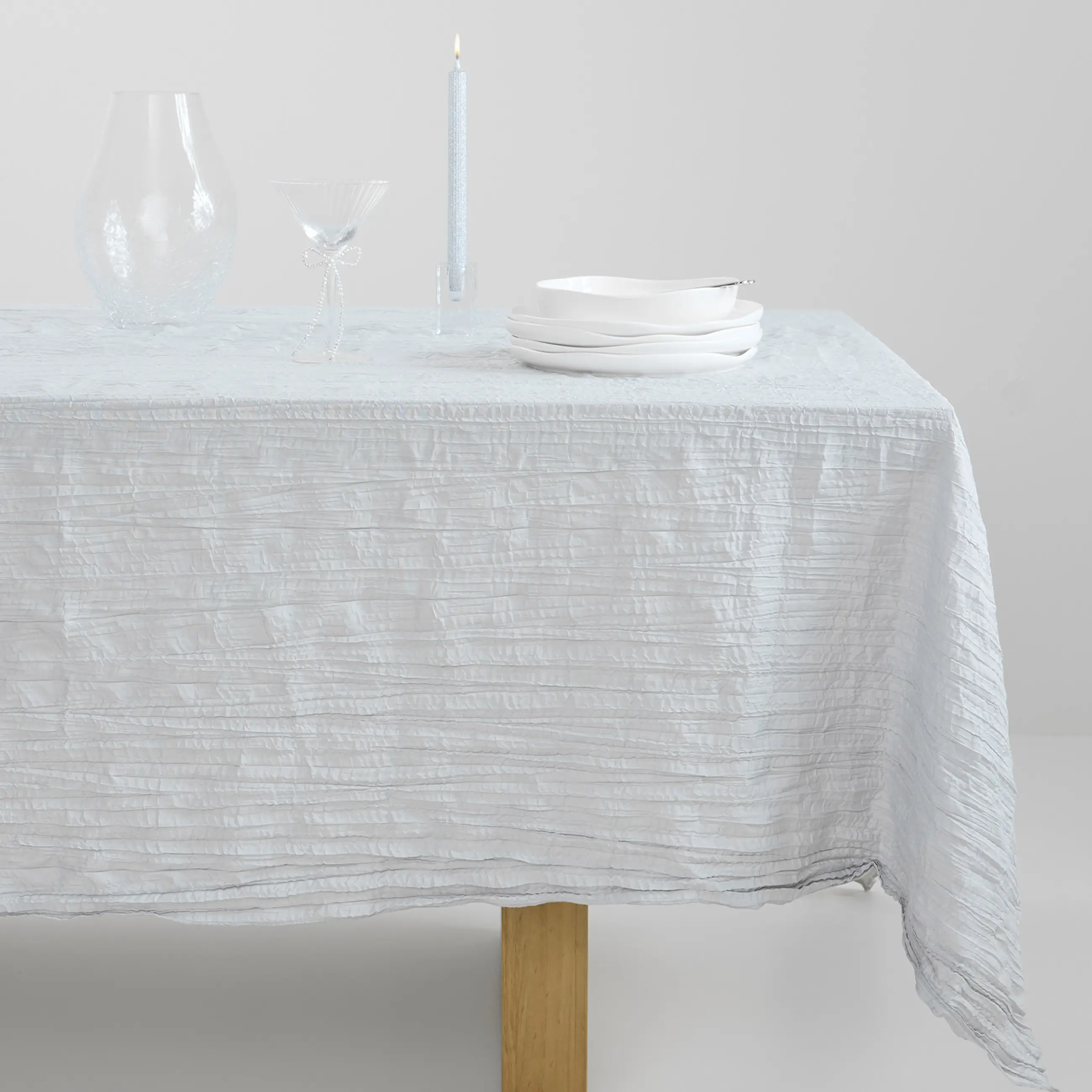 Tablecloth, 160x160 cm, polyester, Light gray, Crumpled effect, Dented