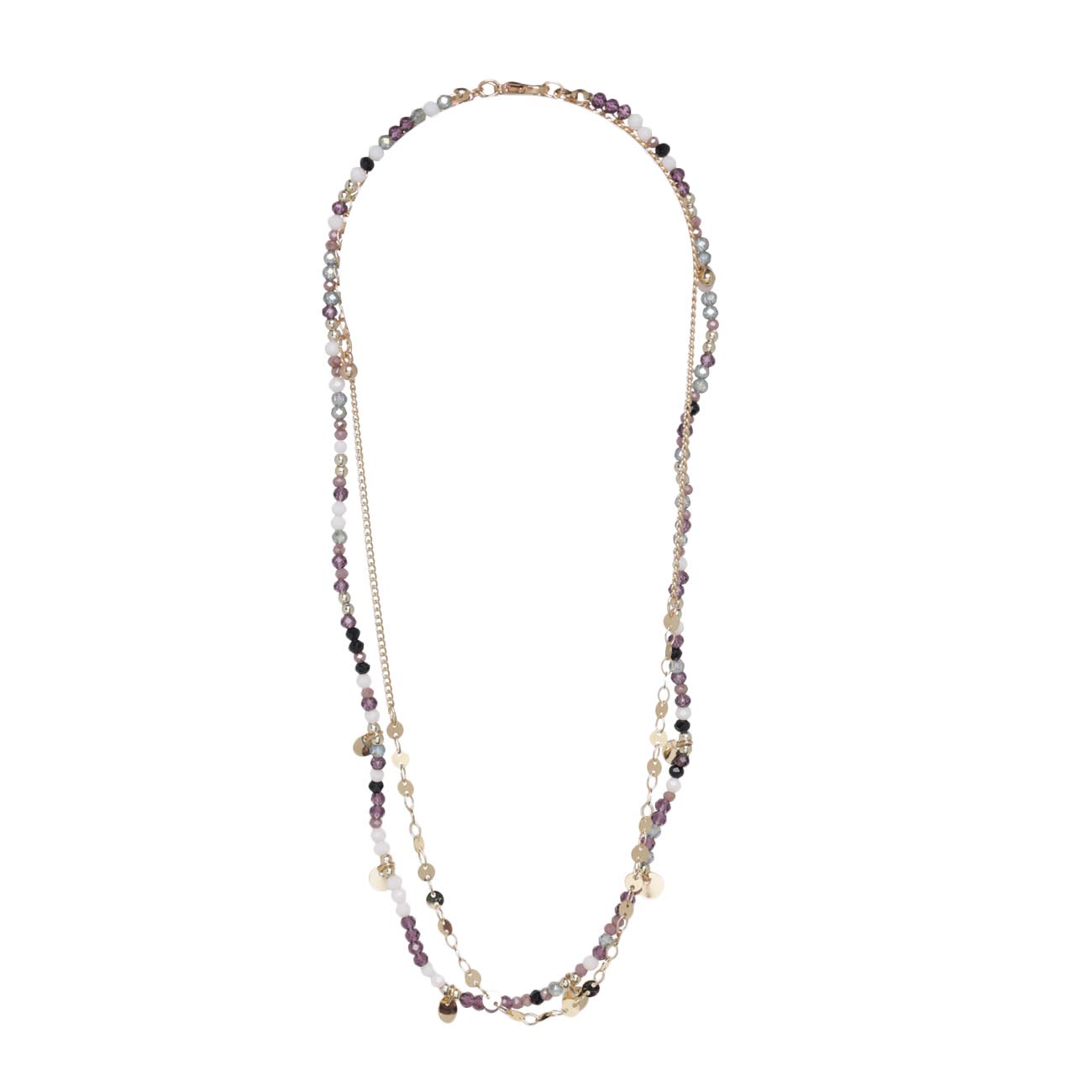 Chain, 52 cm, 2 pcs, metal / plastic, golden, colored stones, Mineral, image-0