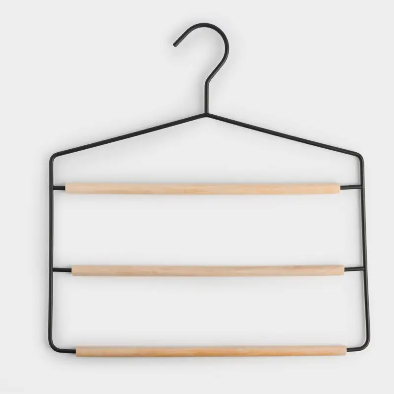 Hanger for trousers/skirts, 38 cm, 3 levels, metal / wood, black, Attic ,image-0