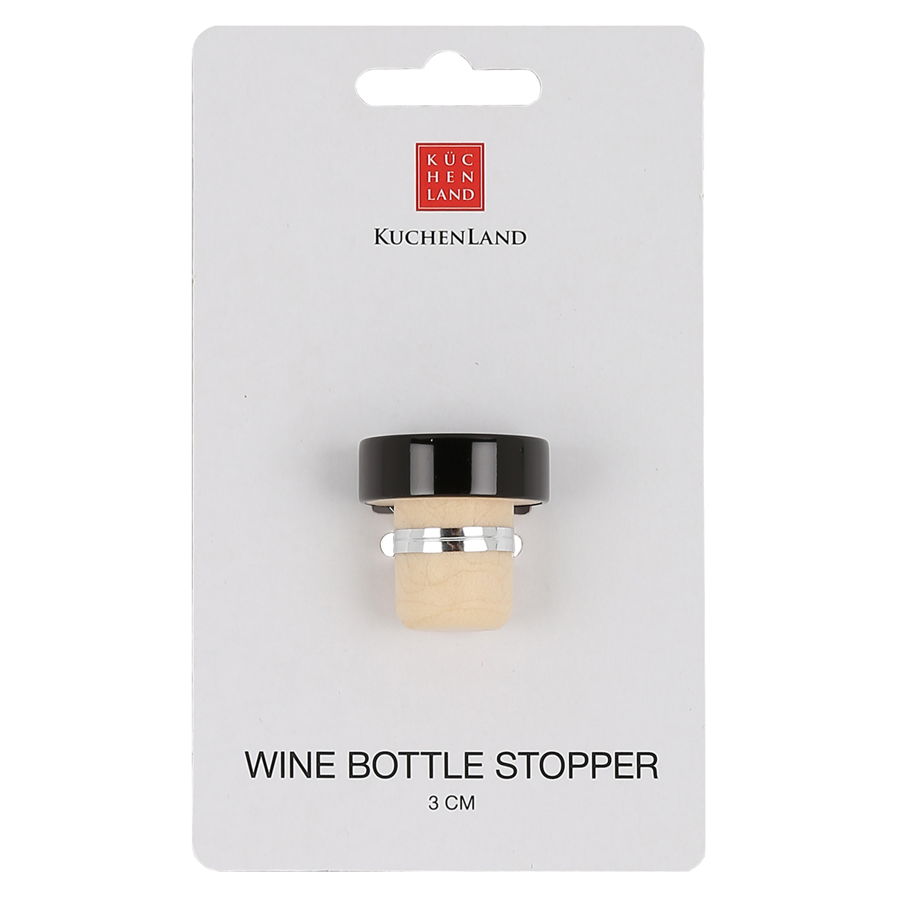Wine bottle stopper, 3 cm, cork/metal, Black, Button, image-1