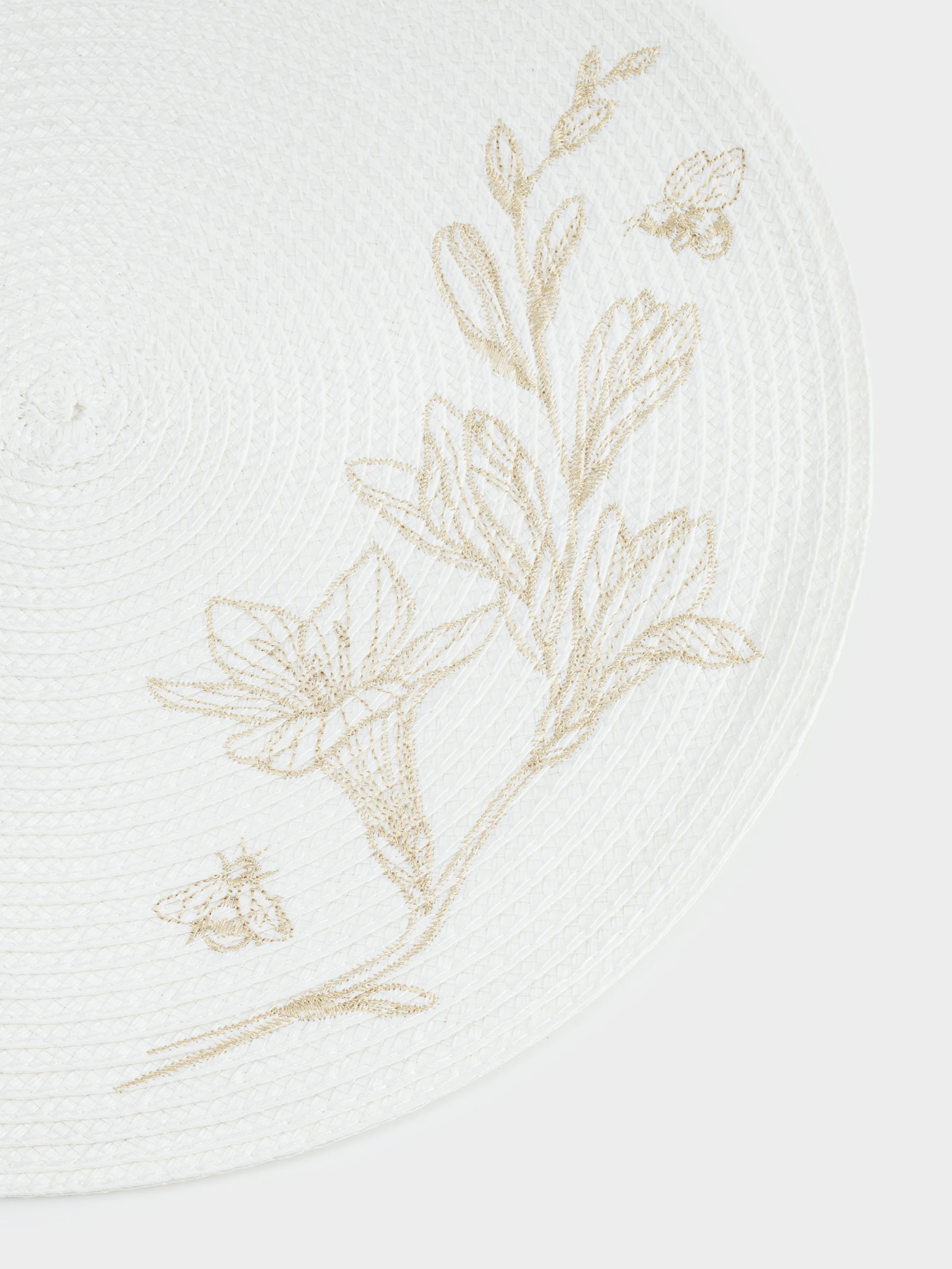Placemat, 38 cm, polypropylene/PET, Round, Light grey, Flowers, Circle embroidery, image-2