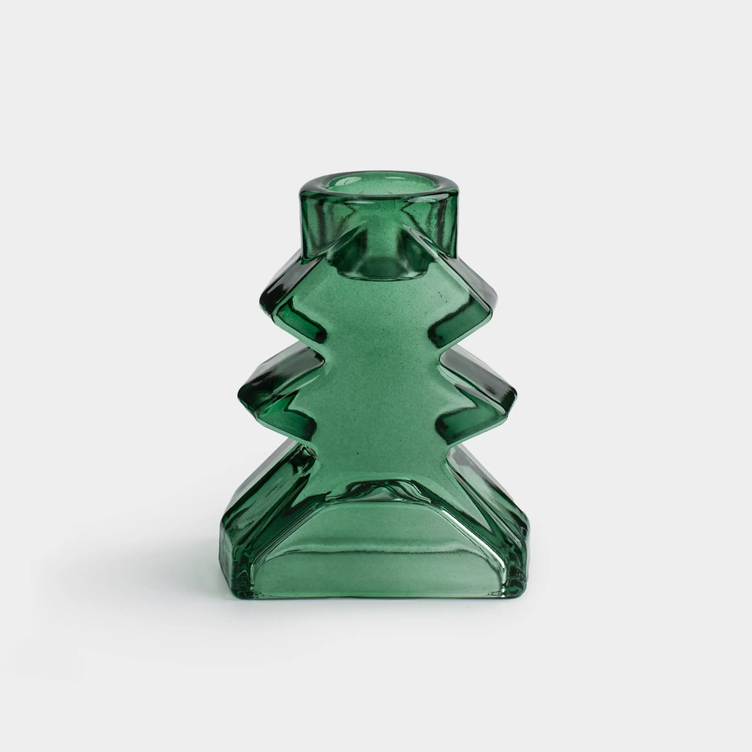 Candlestick, 9 cm, for a thin candle, glass, green, Christmas tree, Fir shape