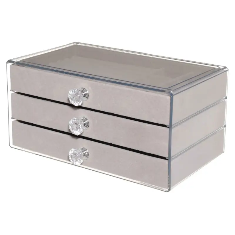 Jewelry box, 22x13 cm, plastic / velvet, grey, Affluence ,image-0