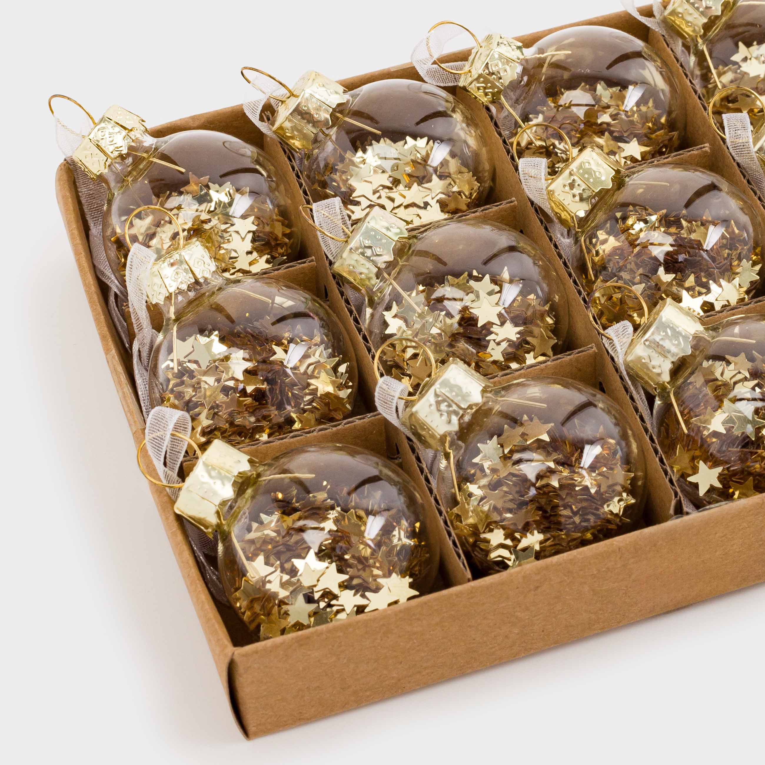 Christmas tree toy set, 4 cm, 12 pcs, glass, Ball with stars, Ball filler, image-4