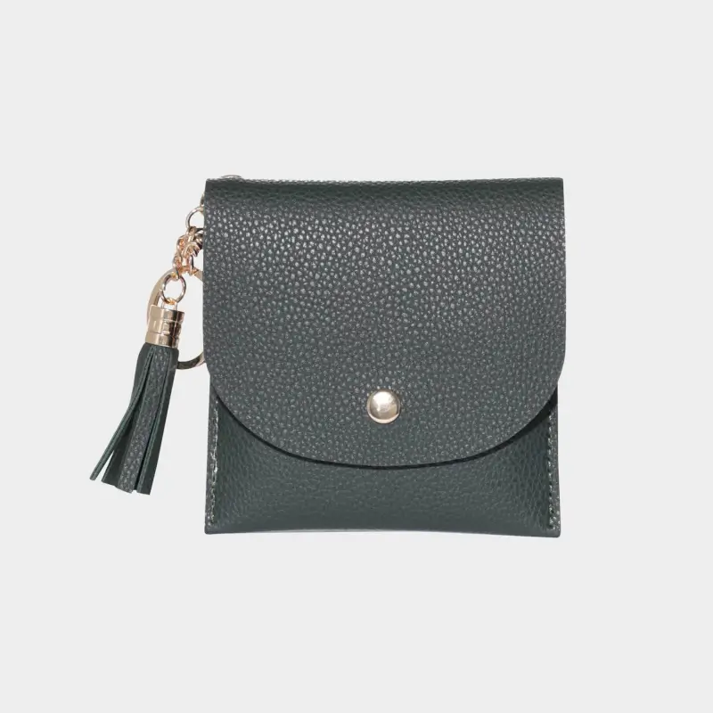 Women's wallet, 10x10 cm, with a button, with tassel, polyurethane, green, Memo ,image-0