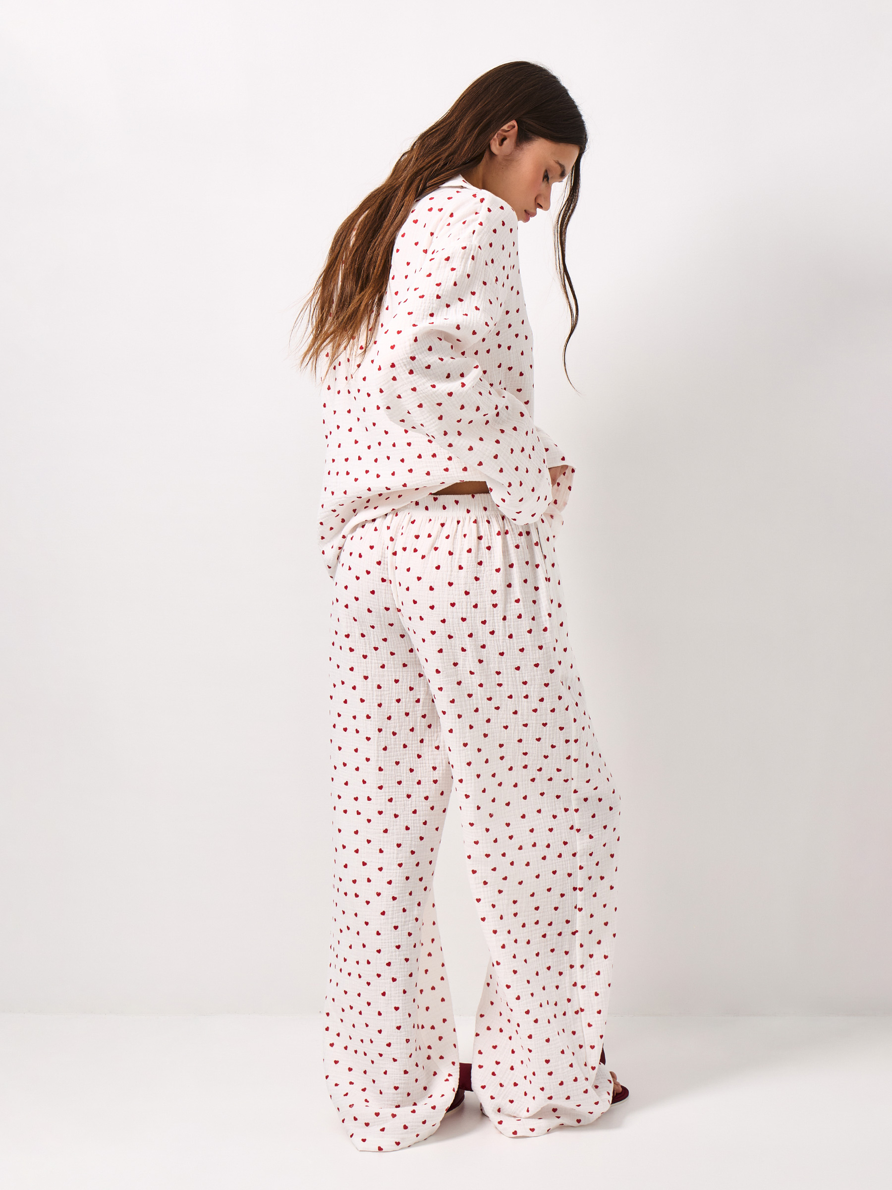 Women's trousers, homewear, size S, muslin, milky, Flowers, Ateira, image-3