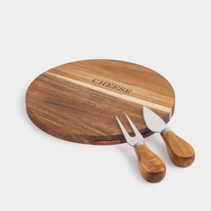 Cheese set, 3 items, platter board, wood / steel, Noble tree