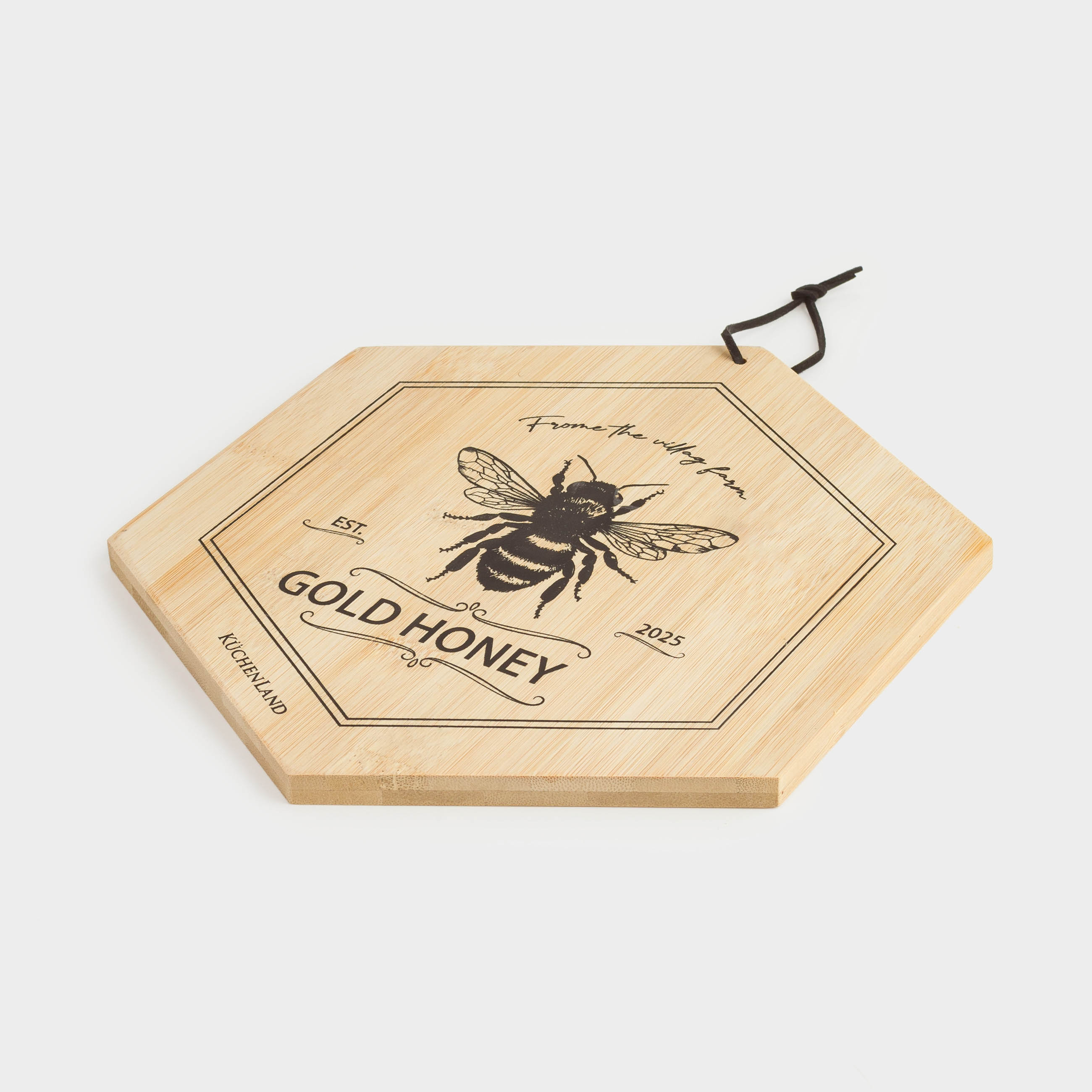 Cutting board, 25x22 cm, bamboo, hexagonal, Bee, Honey, image-1