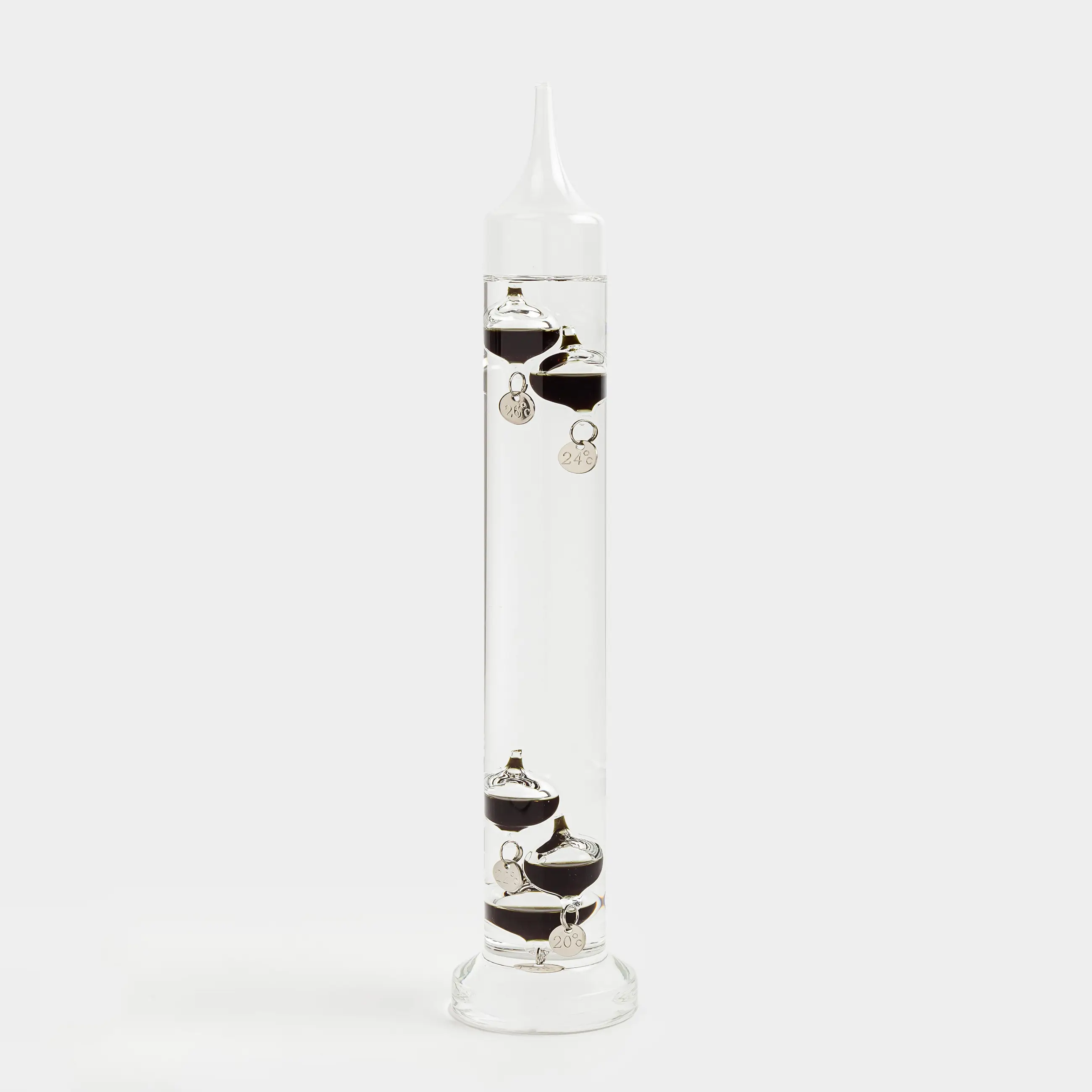 Galileo thermometer, 28 cm, 5 buoy vessels, glass, Discovery