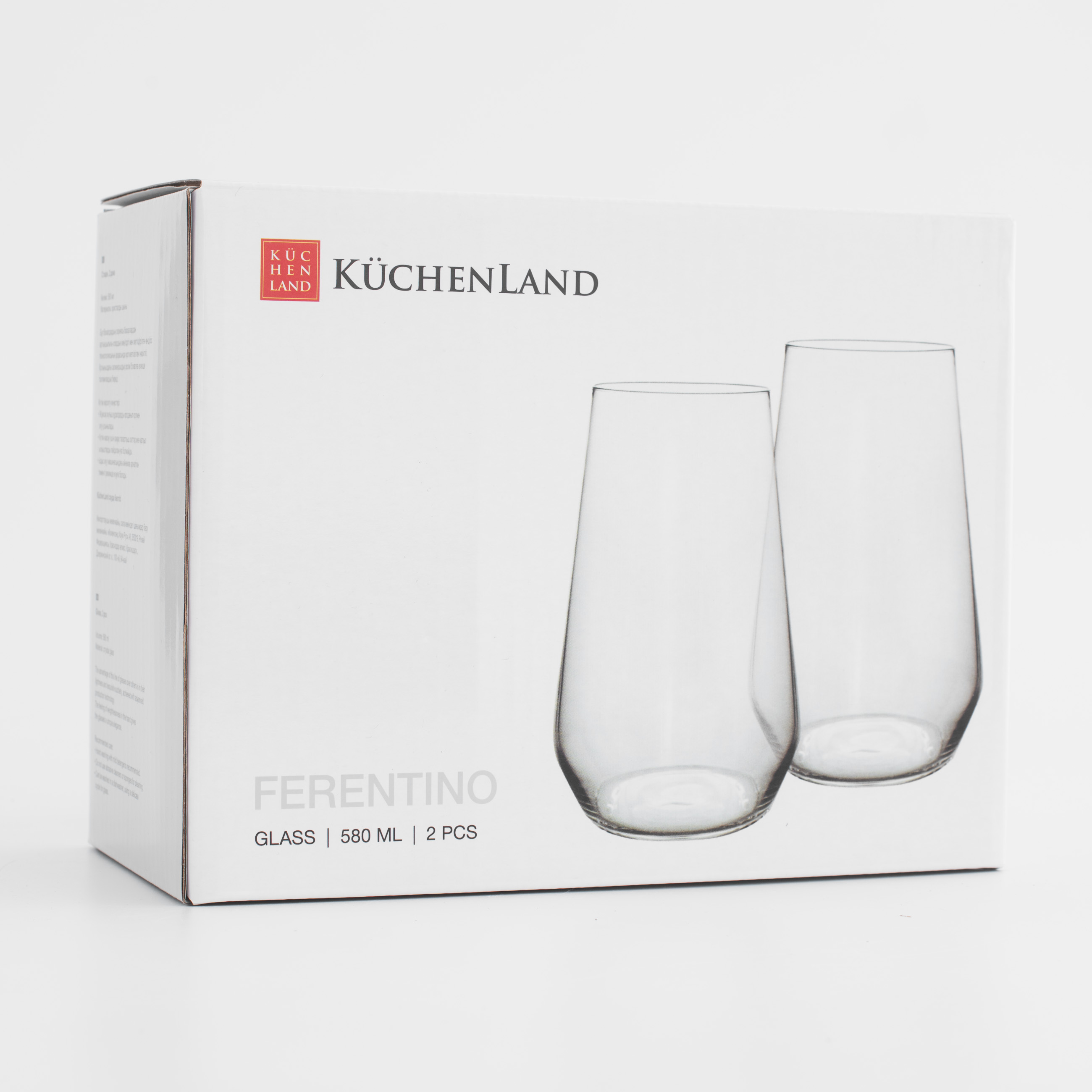 Glass, 14 cm, 580 ml, 2 pcs, crystal glass, Ferentino, image-3