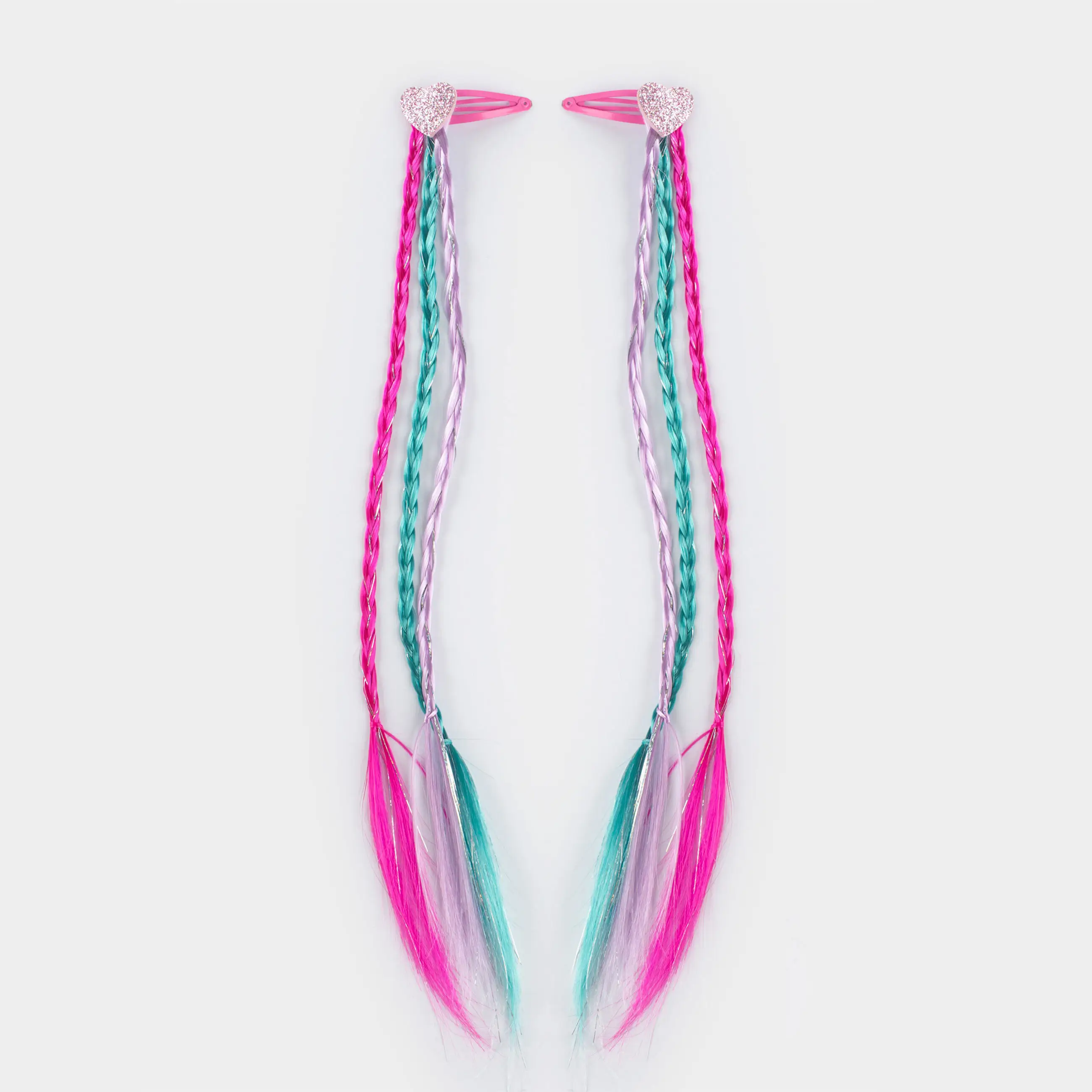 Hair clip, 32 cm, 2 pcs, children's, with strands, polyurethane / metal, Heart, Hairstyle