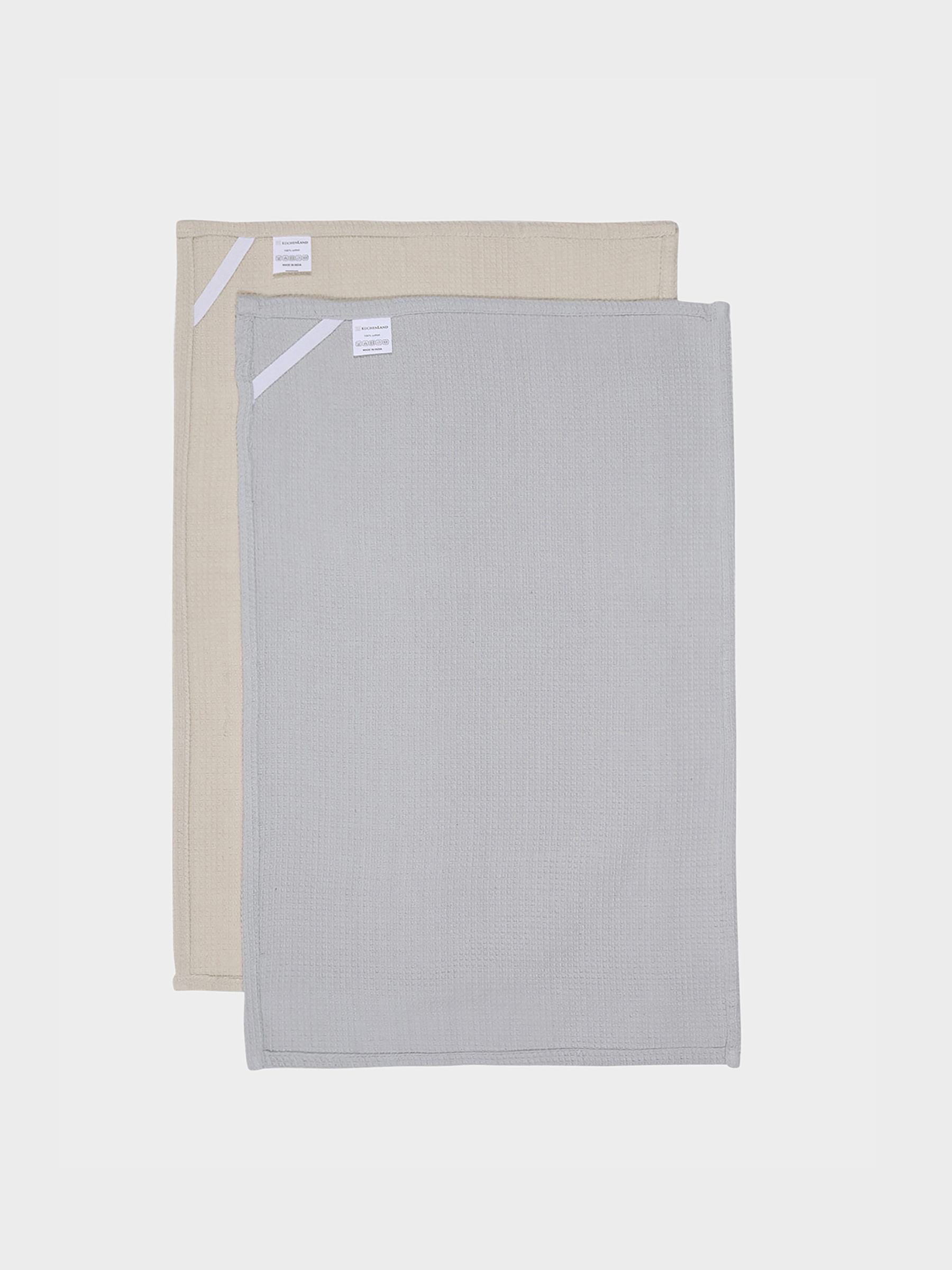 Kitchen towel, 2 pcs, 40x60 cm, cotton, gray / brown, Waffle, image-3